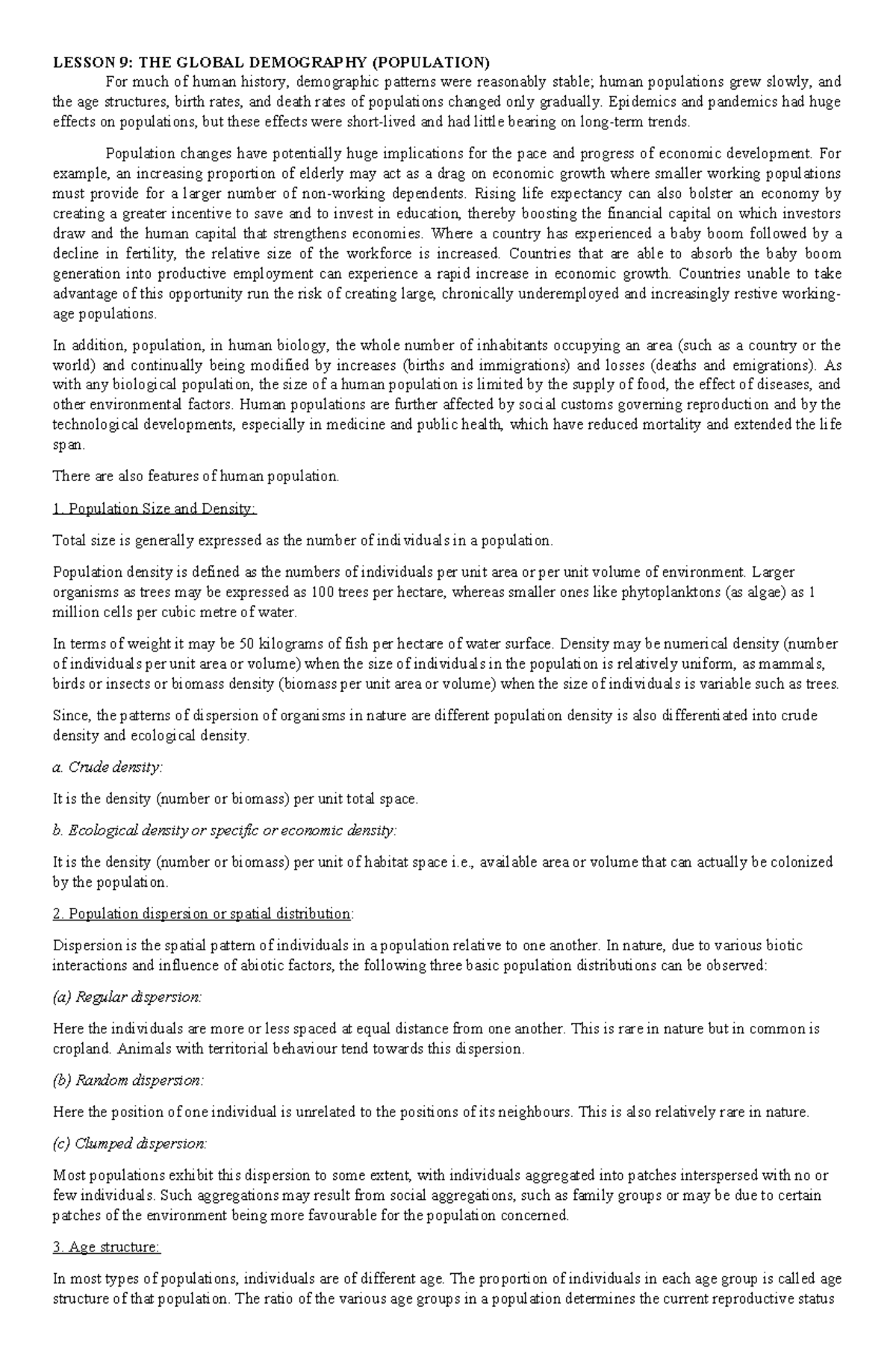 Final Exam Notes: Global Demography Insights (Contempo Module) - Studocu