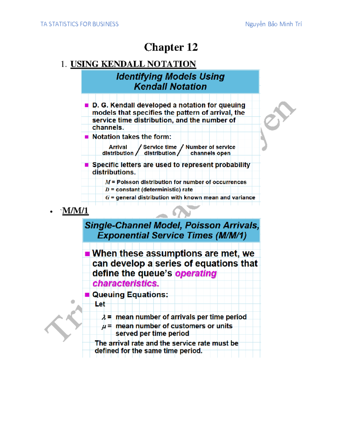 Chap 13 - jjn - Chapter 12 1. USING KENDALL NOTATION • `M/M/ 2 ...