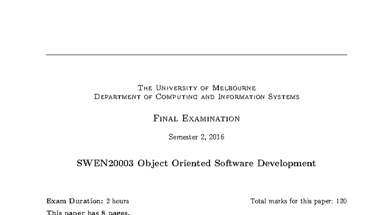 SWEN2000 Final Exam Semester 2, 2016: Object Oriented Software ...