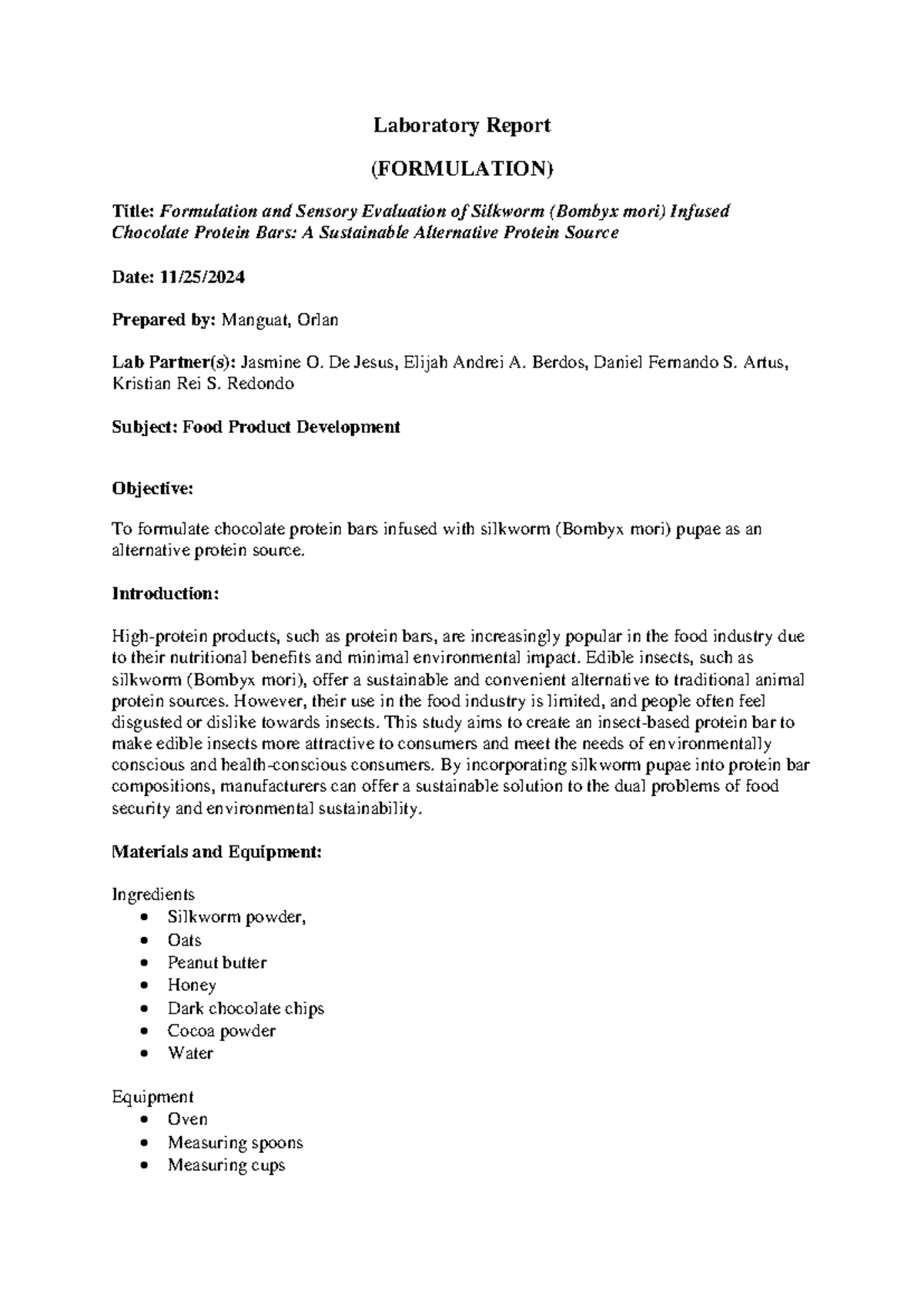 Laboratory-Report- Formulaton - Laboratory Report (FORMULATION) Title ...