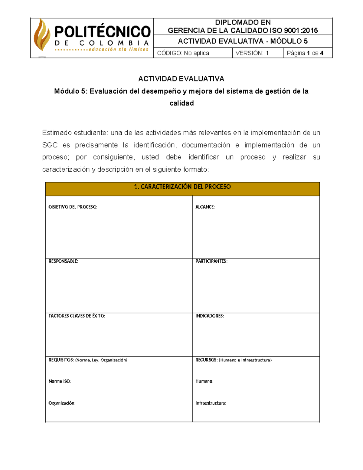 Actividad Evaluativa - Módulo 5: Gerencia de la Calidad ISO 9001 - Studocu