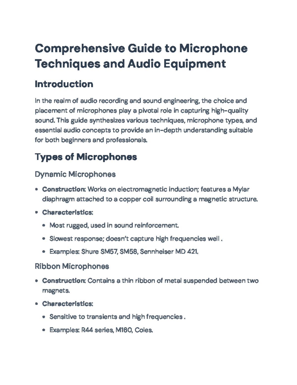 Comprehensive Guide to Microphones and Audio Techniques - Comprehensive ...