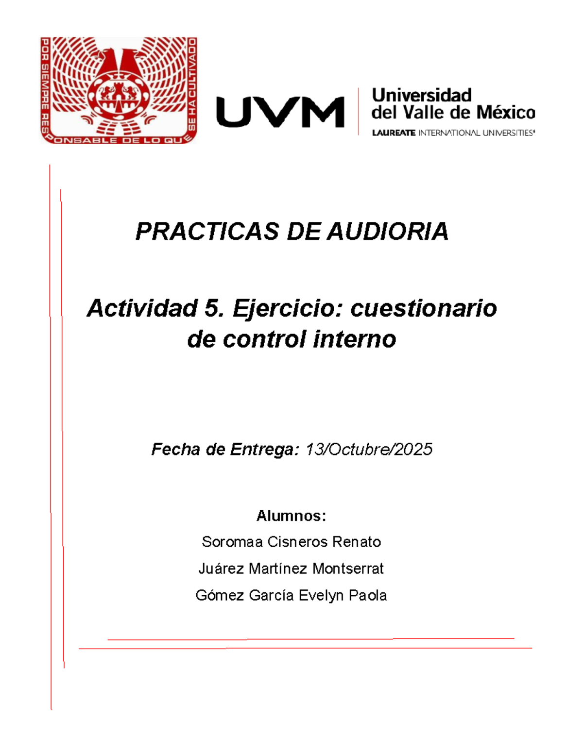 PRACTICAS DE AUDITORIA: Actividad 5 - Cuestionario de Control Interno ...