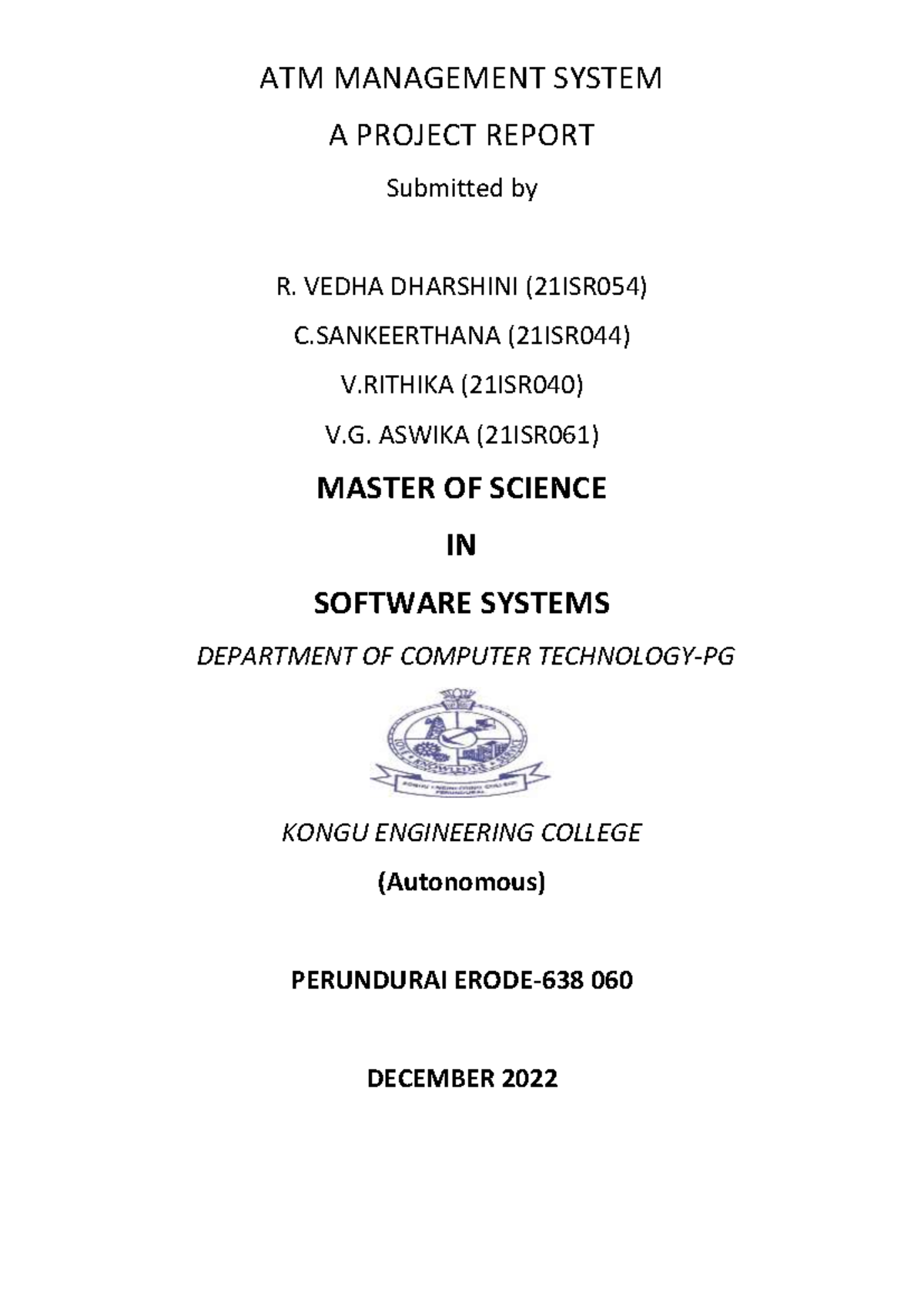 ATM Management System - Project Report for MSc Software Systems - Studocu