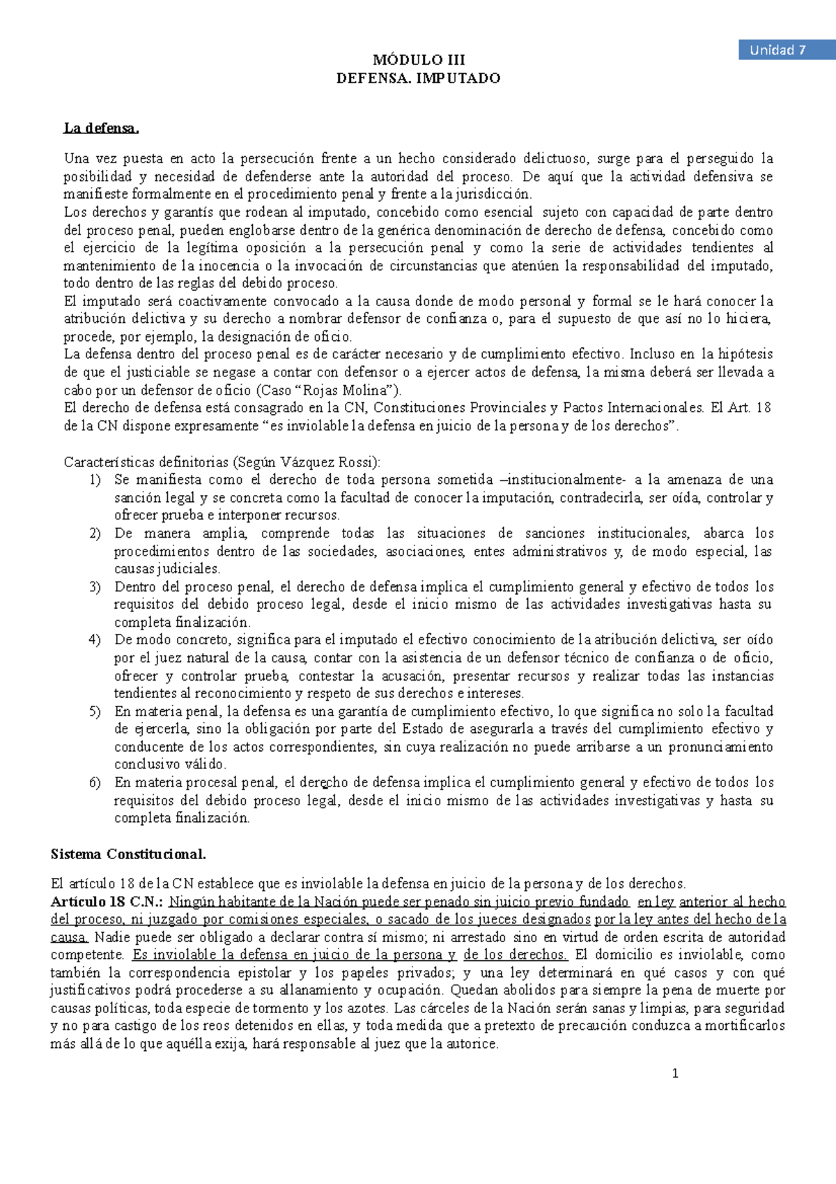 Derecho de Defensa en el Proceso Penal - Unidad 7 (Procesal Penal ...