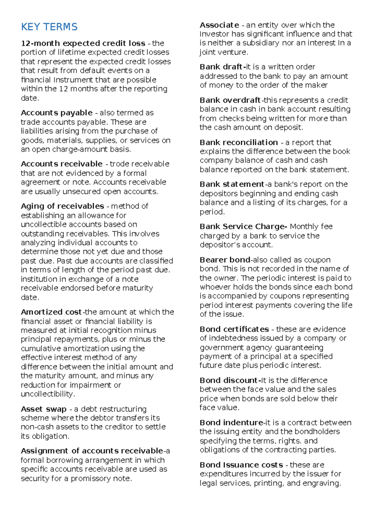 KEY Terms Notes for Financial Instruments IA1 - Studocu