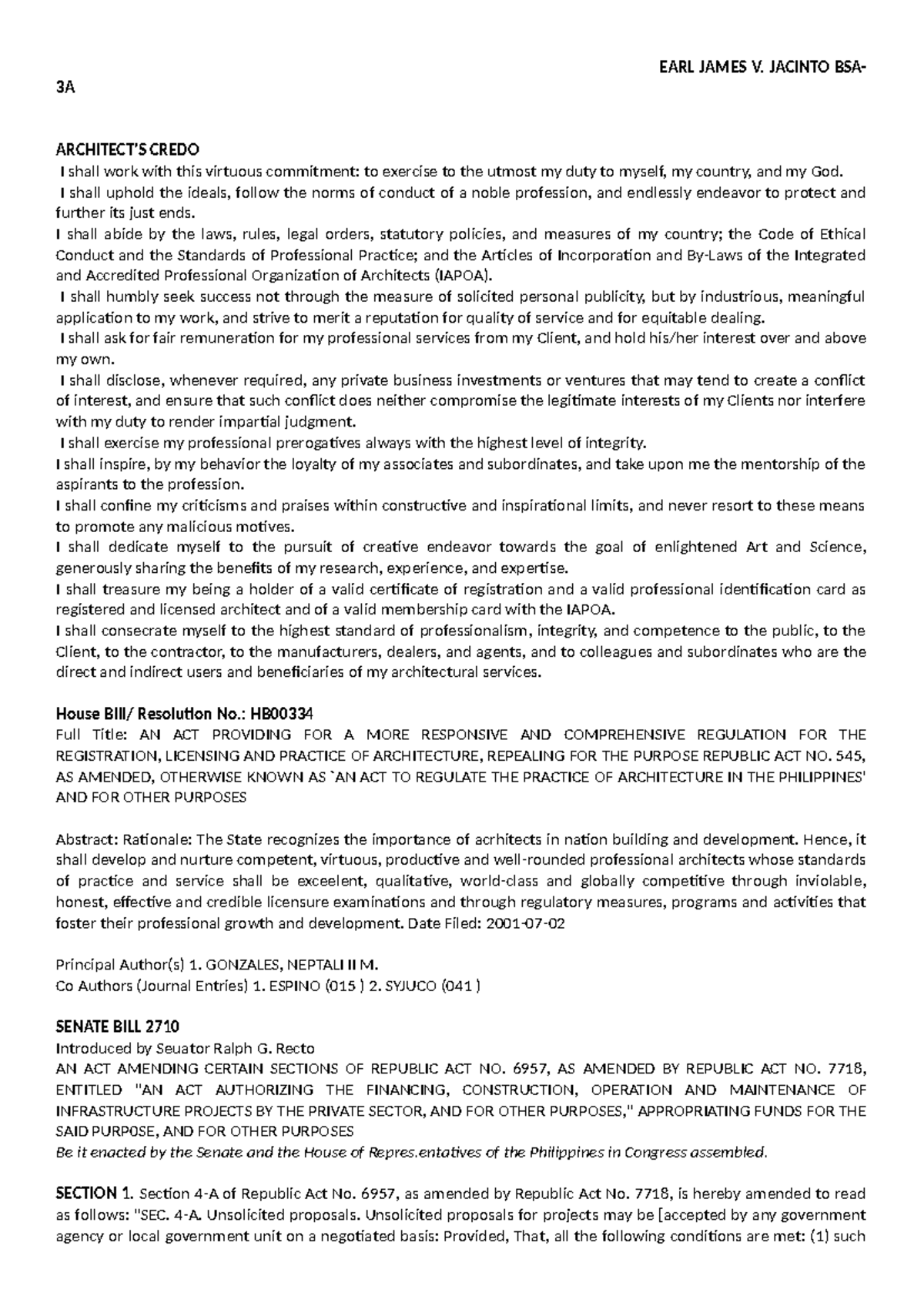 RSW 1 PROF PRAC - Architect's Credo and Regulatory Framework Overview ...