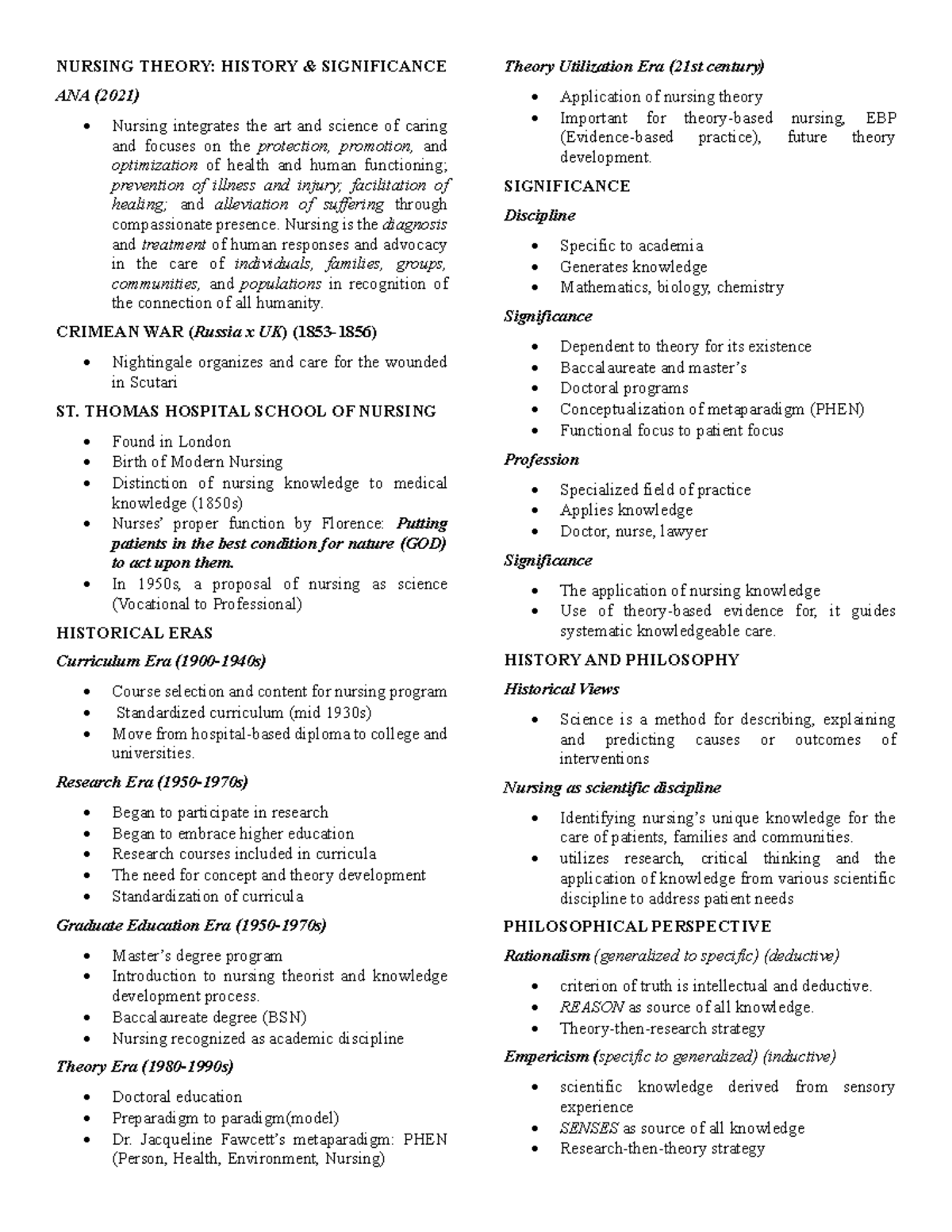 NURS 101: Theoretical Framework of Nursing - History & Significance ...