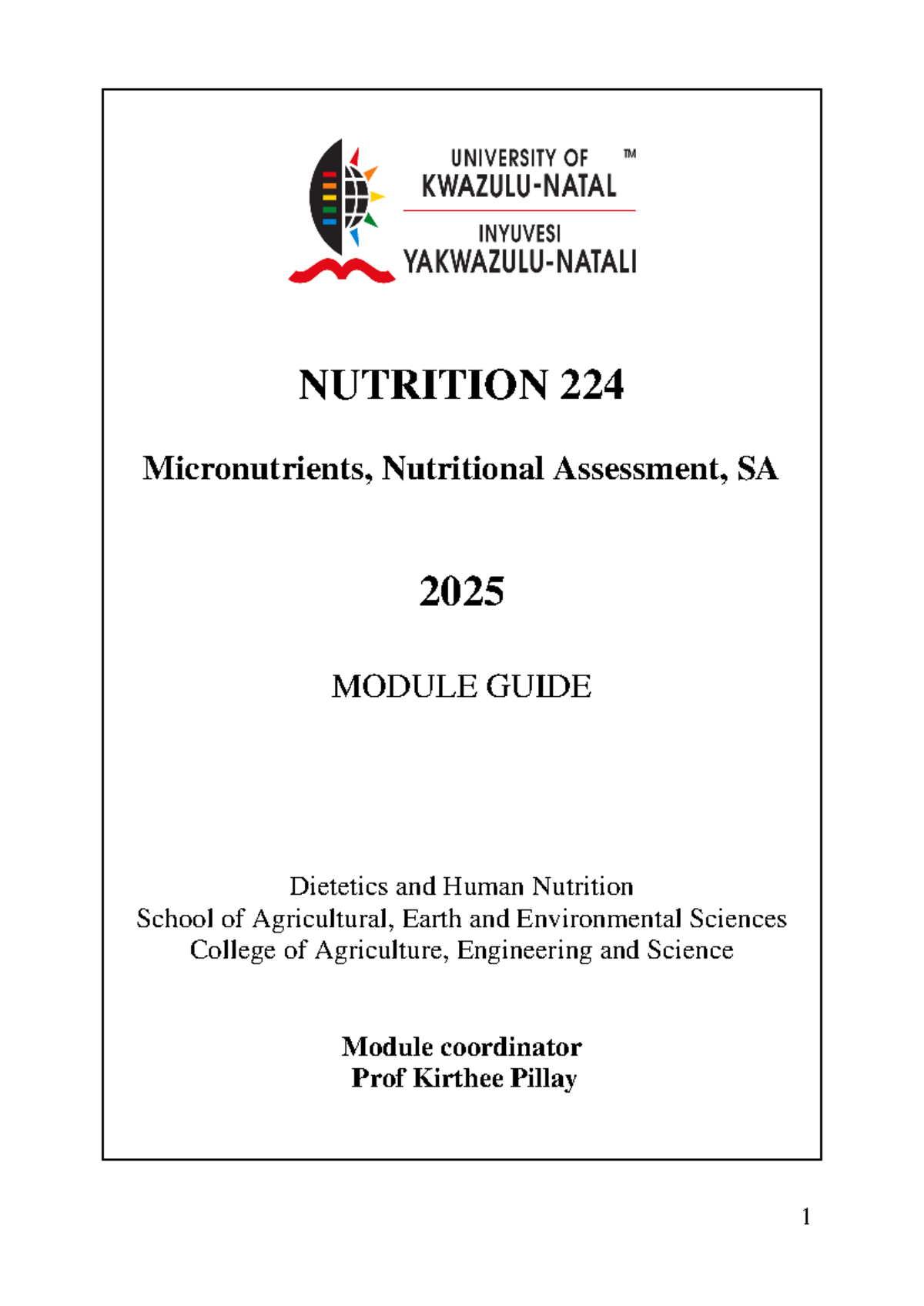 NUTR 224 Module Guide: Micronutrients & Nutritional Assessment 2025 ...