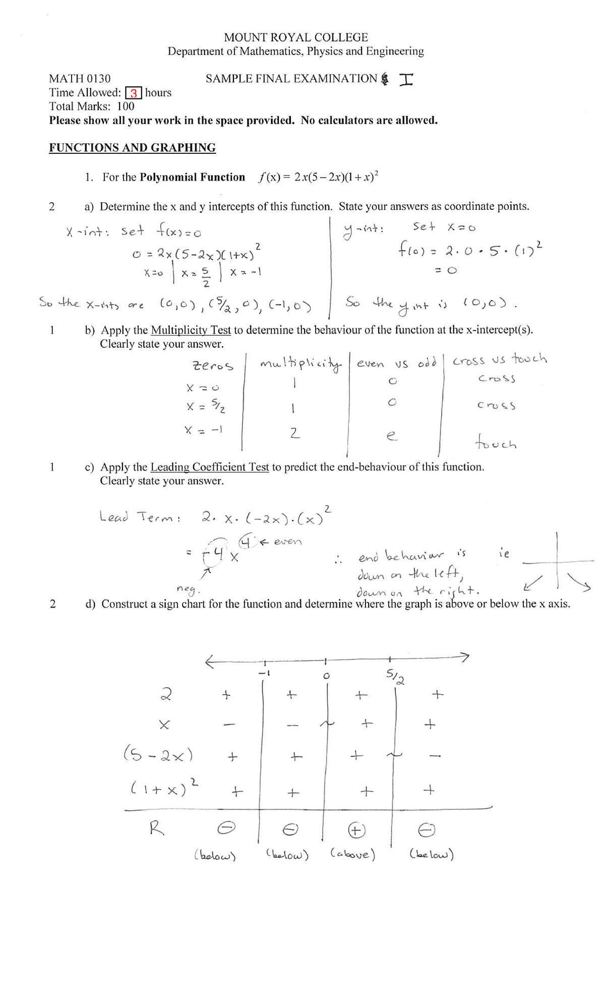 Sample Final Exam Solutions 1: Answers for Part 1 - Studocu