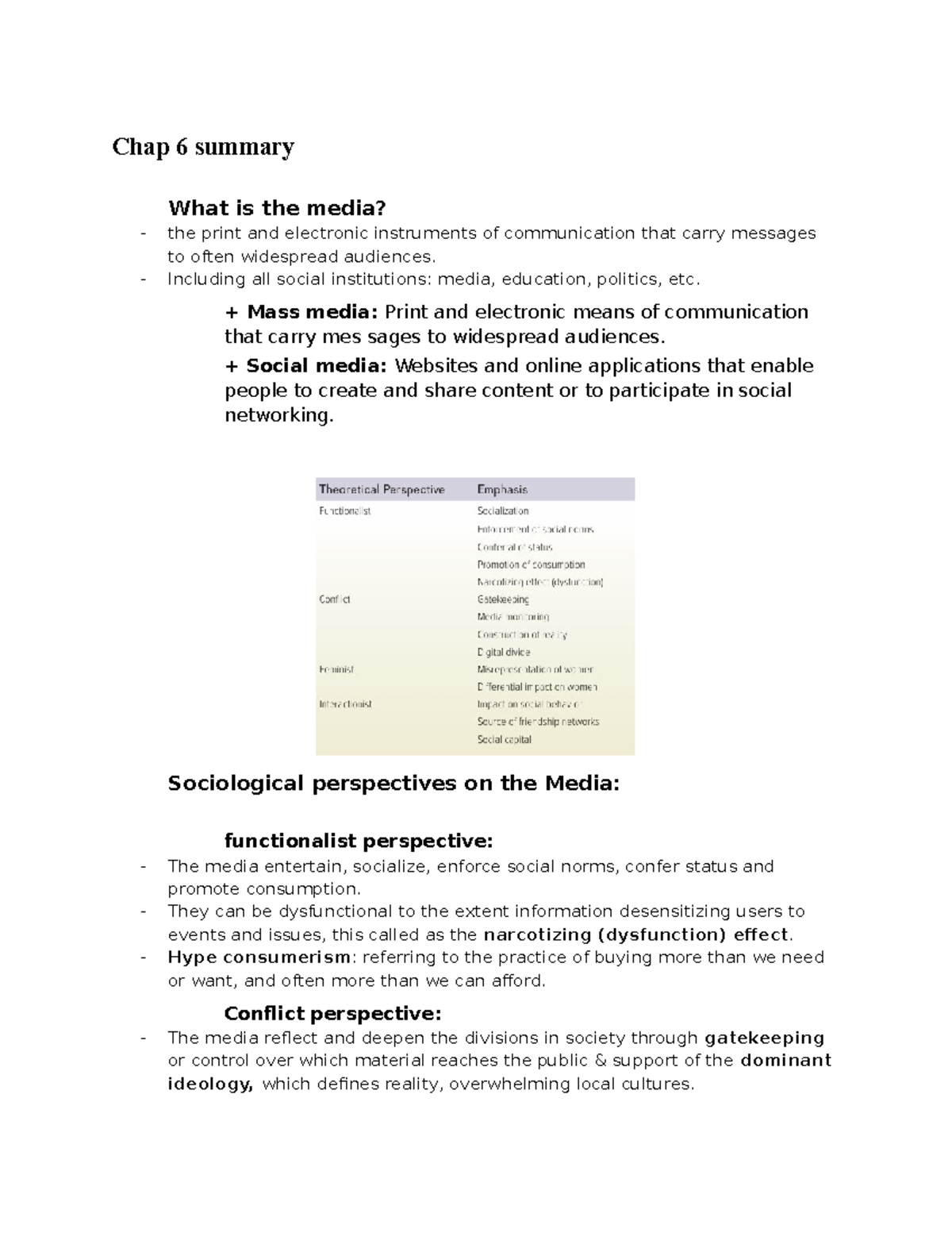 Sociology 101: Chapter 6 Media Summary and Perspectives Analysis - Studocu