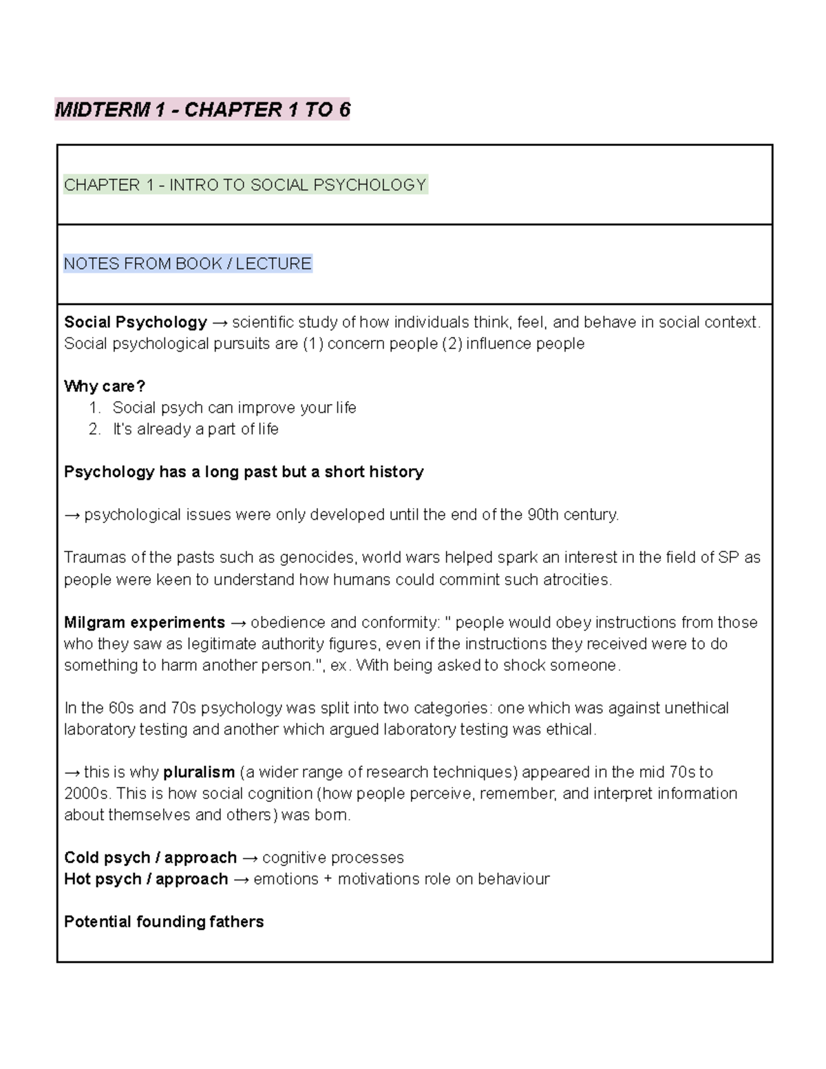 Midterm 1 Study Guide: Chapters 1-6 Lecture & Textbook Notes - Studocu