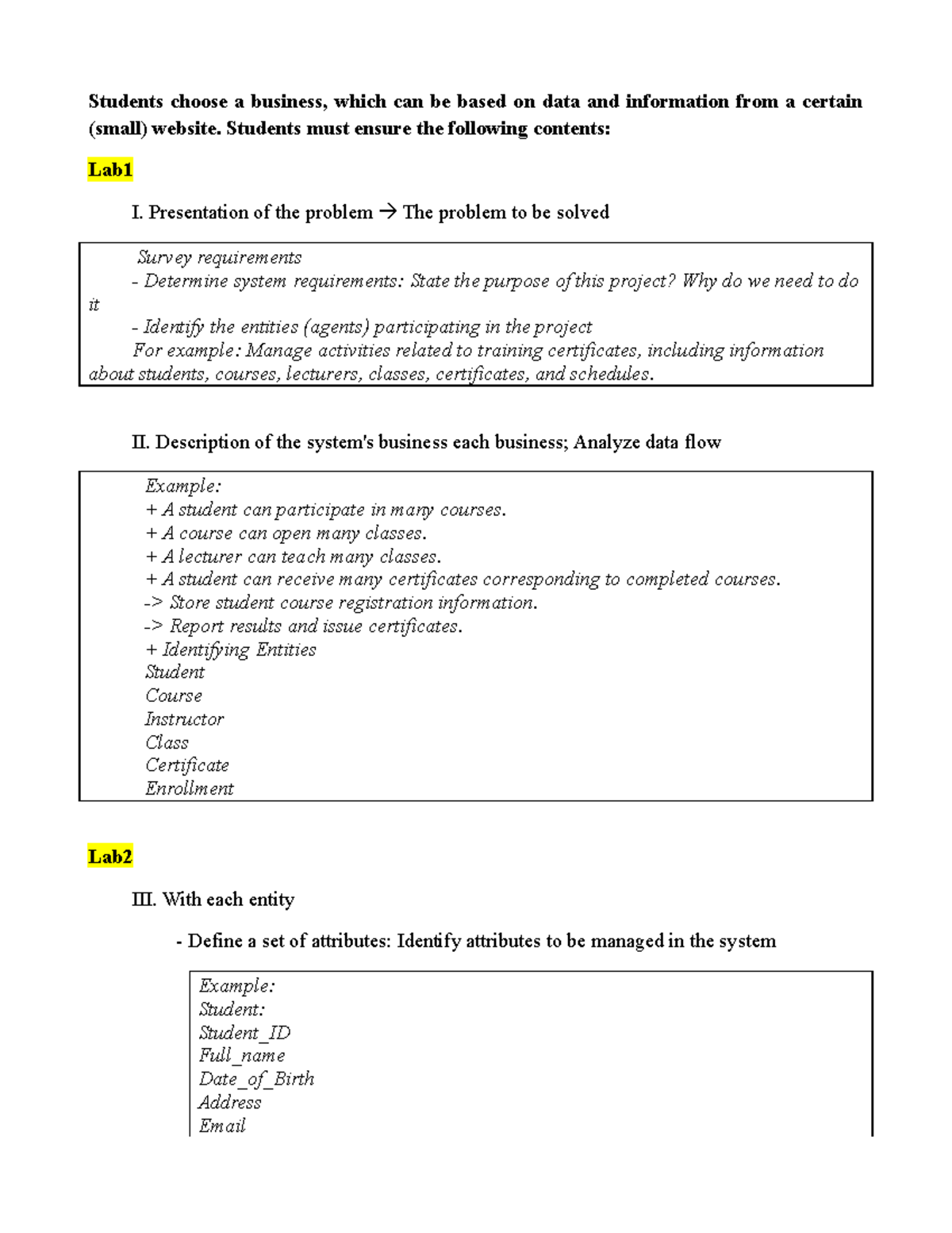 Database Design Project: Business Analysis and Requirements (CS101 ...