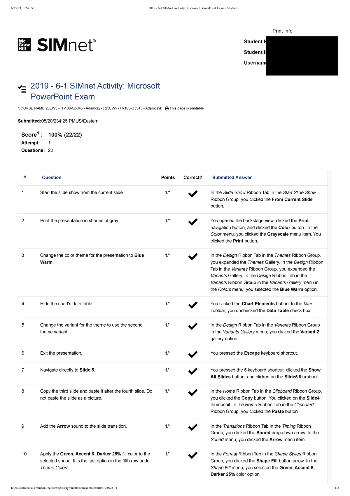 2019 - 6-1 SIMnet Microsoft PowerPoint Exam Activity Summary - Studocu
