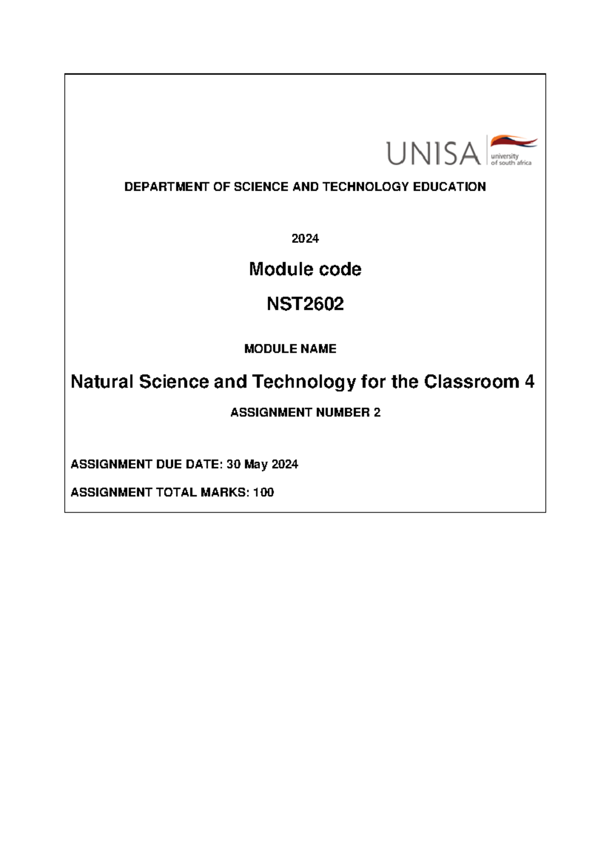 NST2602 Assignment 2: Reflection on Learning Experiences 2024 - Studocu