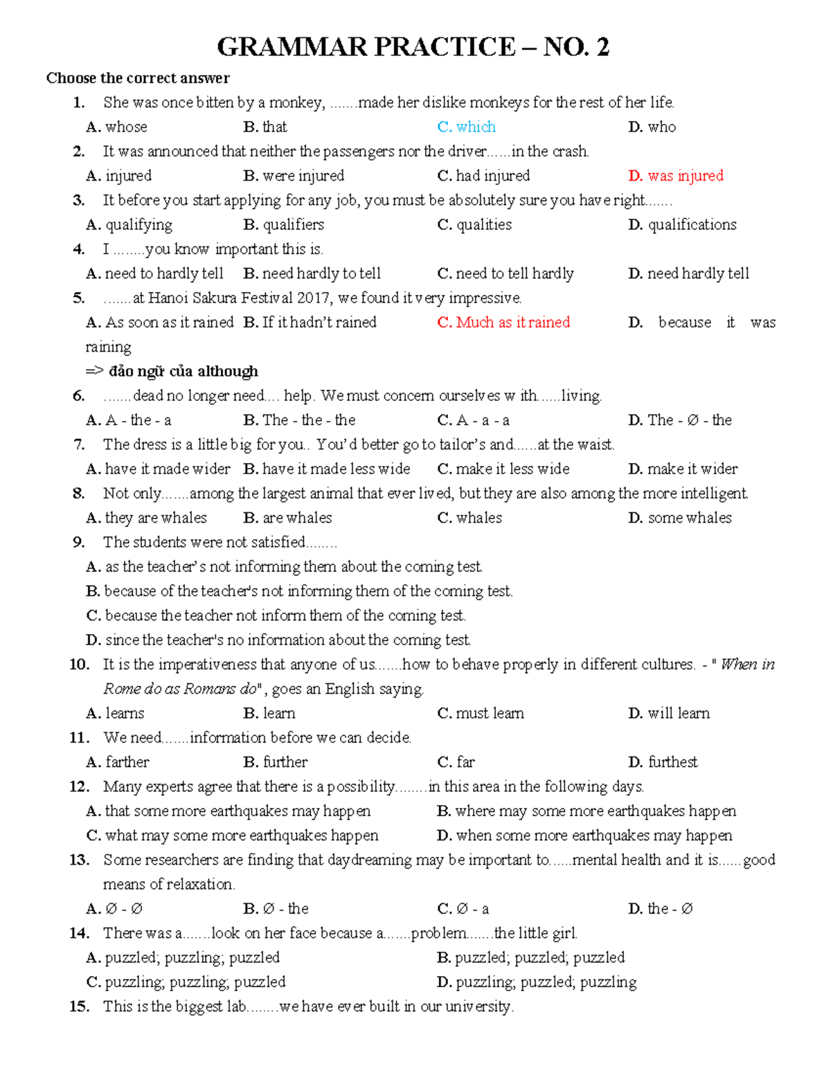 Grammar Practice No. 2: Test Your Skills with Key Exercises - Studocu