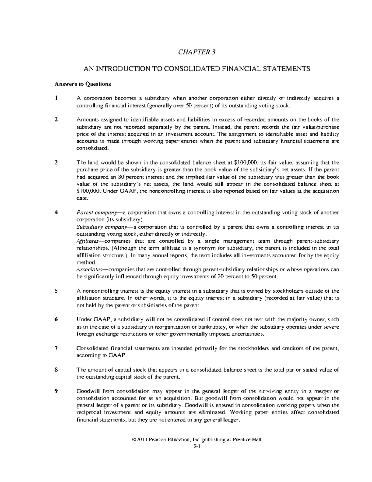 **Chapter 3: Introduction to Consolidated Financial Statements (AW3879 ...