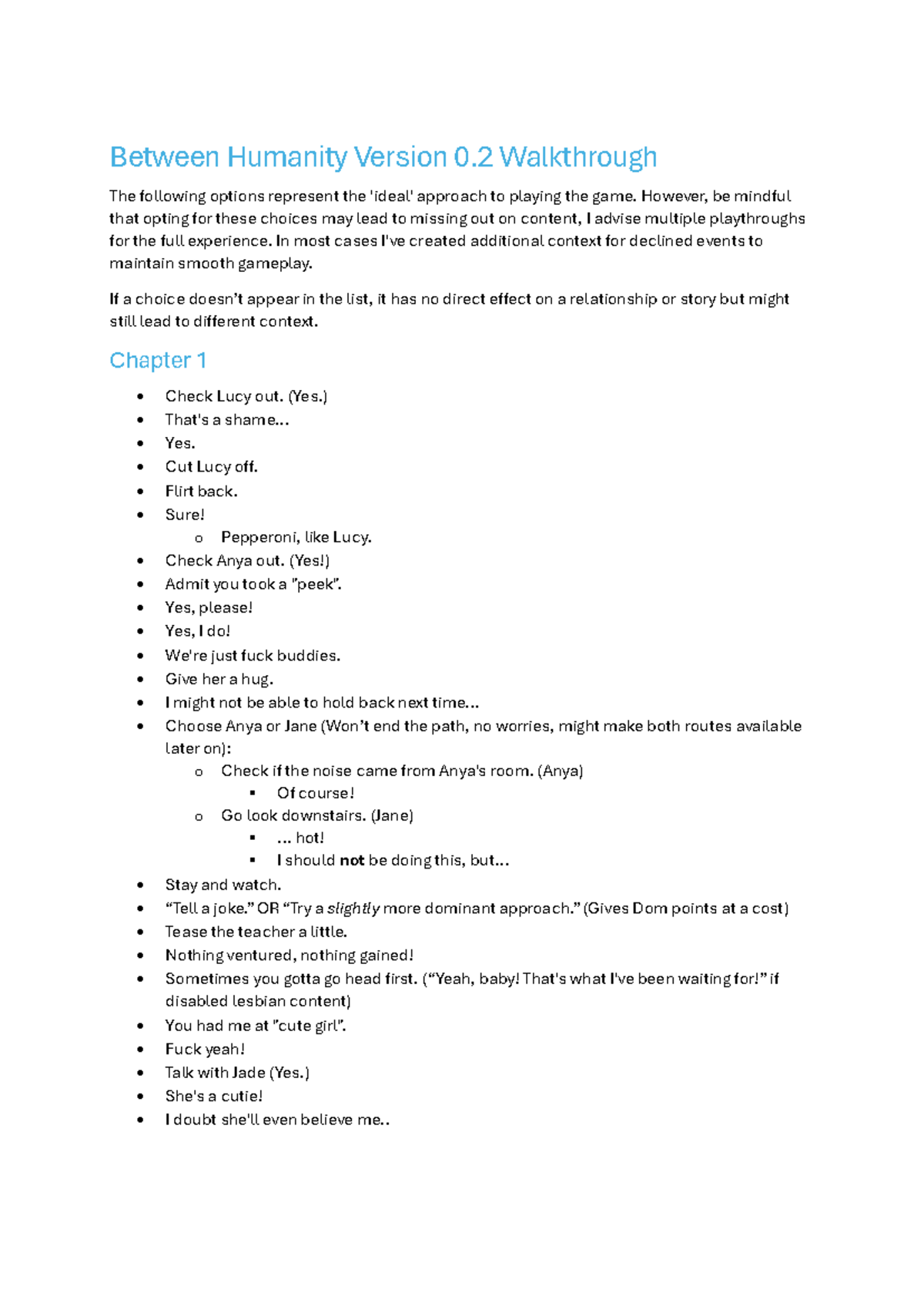 Between humanity walkthrough version 0.2: chapter 1 guide - Studocu
