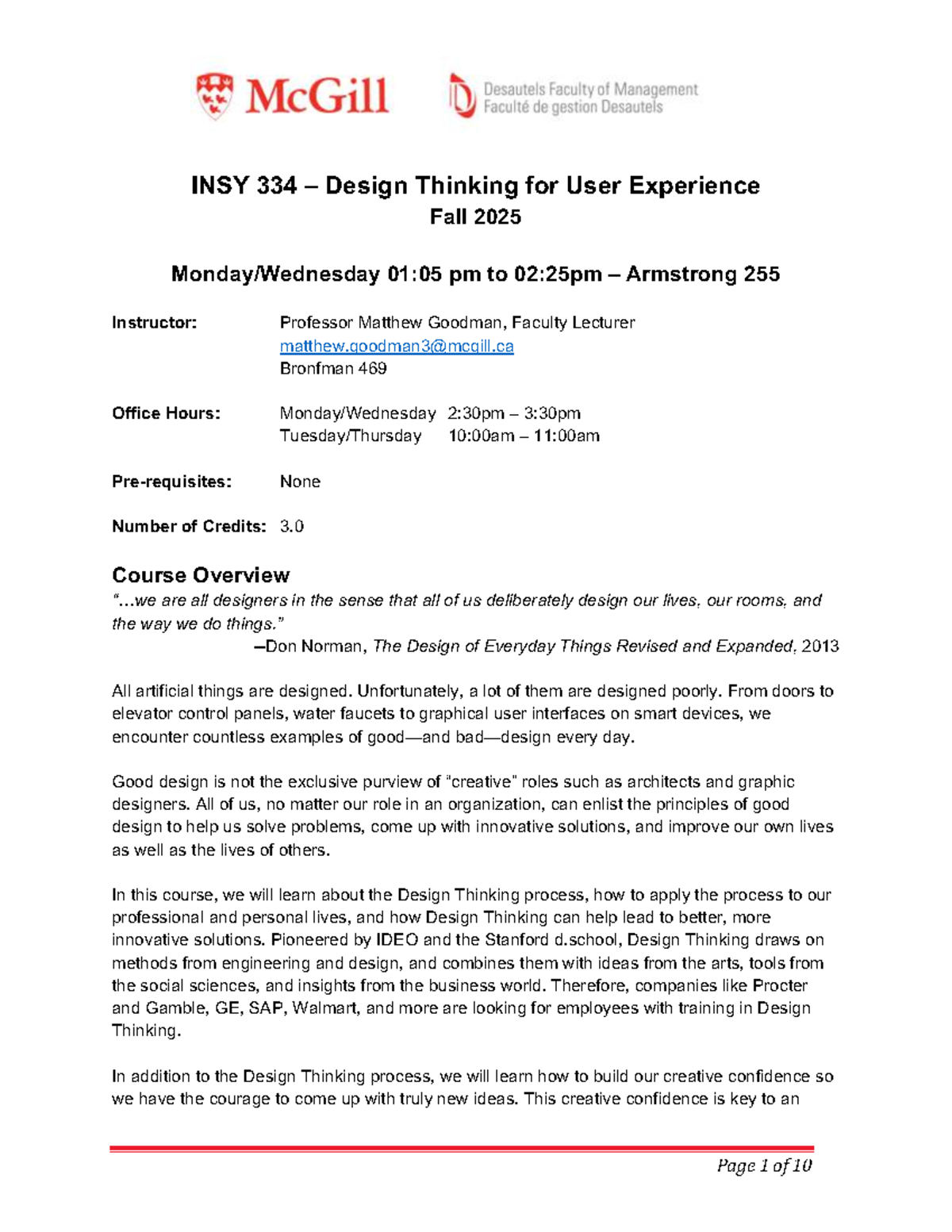 INSY 334 F25 Course Outline: Design Thinking for User Experience - Studocu