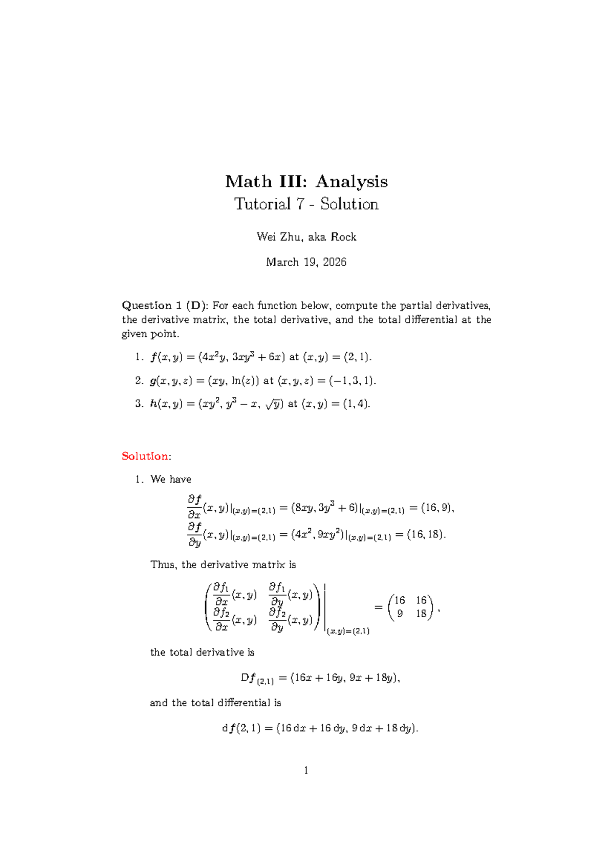 Math Analysis Tutorial 7 Solutions (MATH 101) - Studeersnel