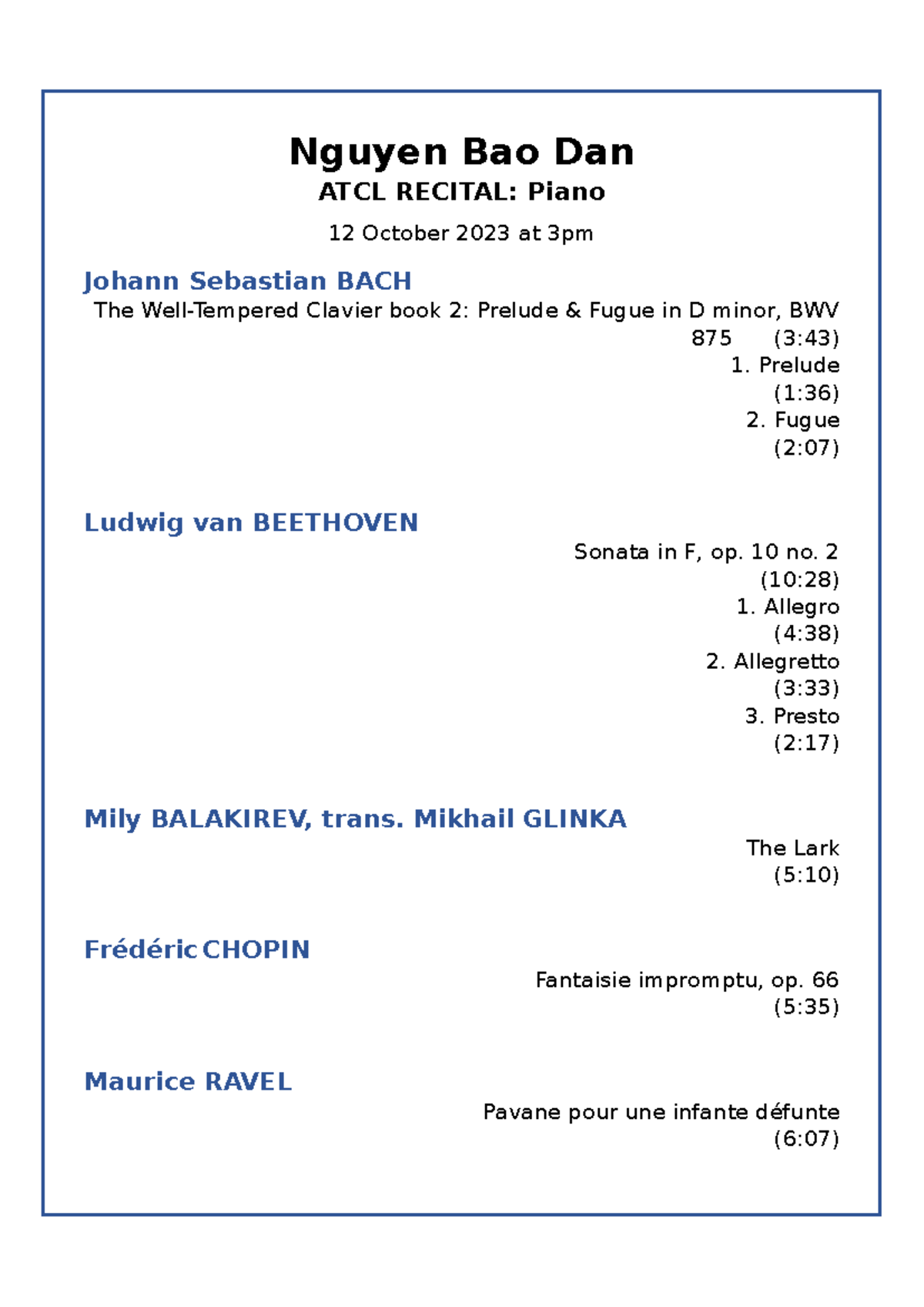 ATCL Recital Programme: Piano Works by Bach, Beethoven & More - Studocu
