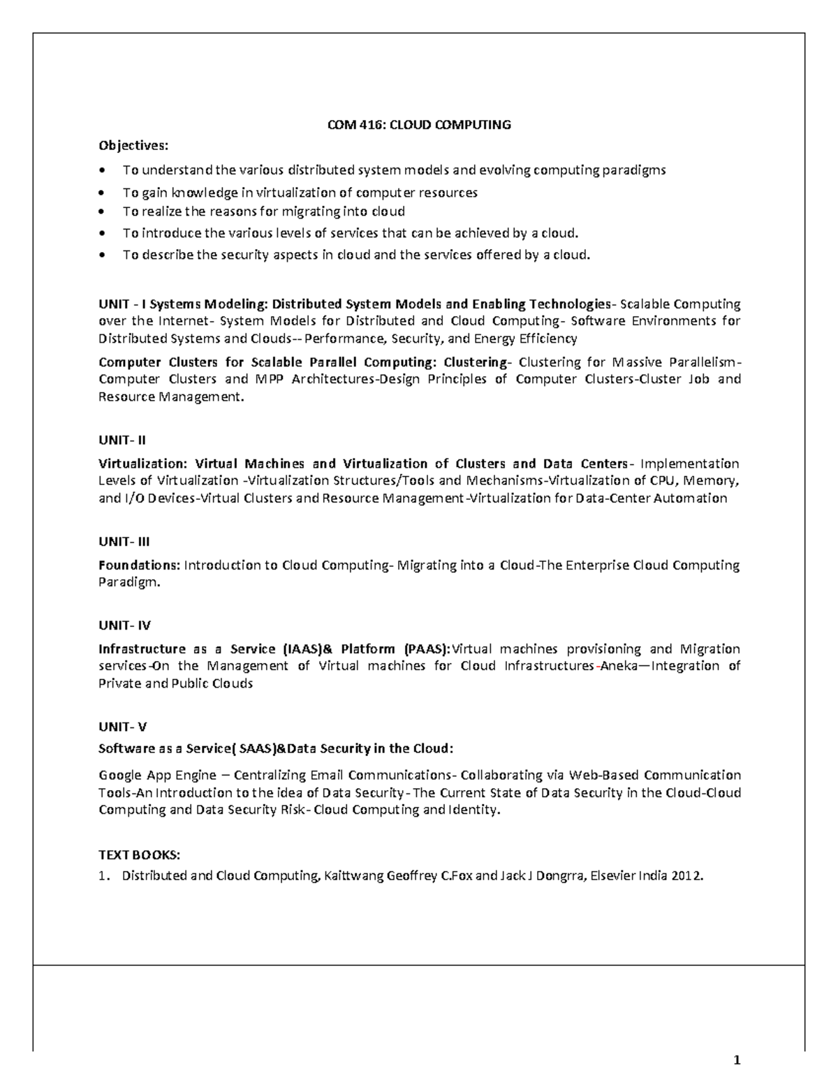 COM416 Cloud-Computing Notes - COM 416: CLOUD COMPUTING Objectives: To ...