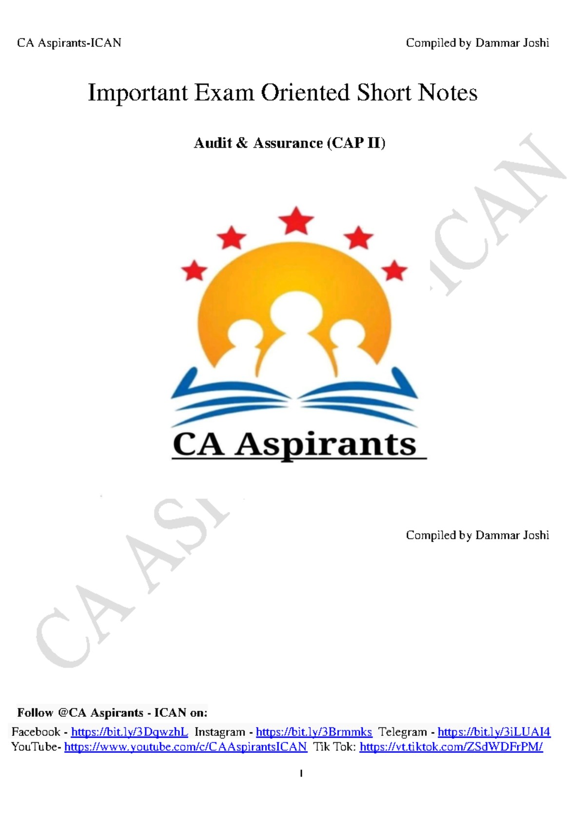 Audit & Assurance Short Notes (CAP II) for Exam Preparation - Studocu