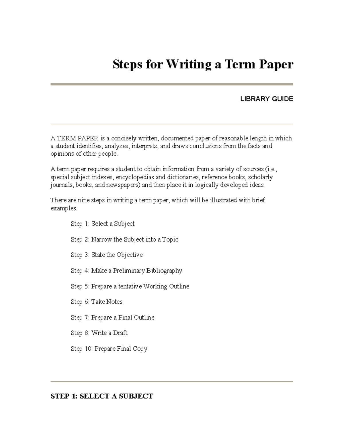 Steps for Writing a Term Paper: A Comprehensive Guide (LIBRARY GUIDE ...