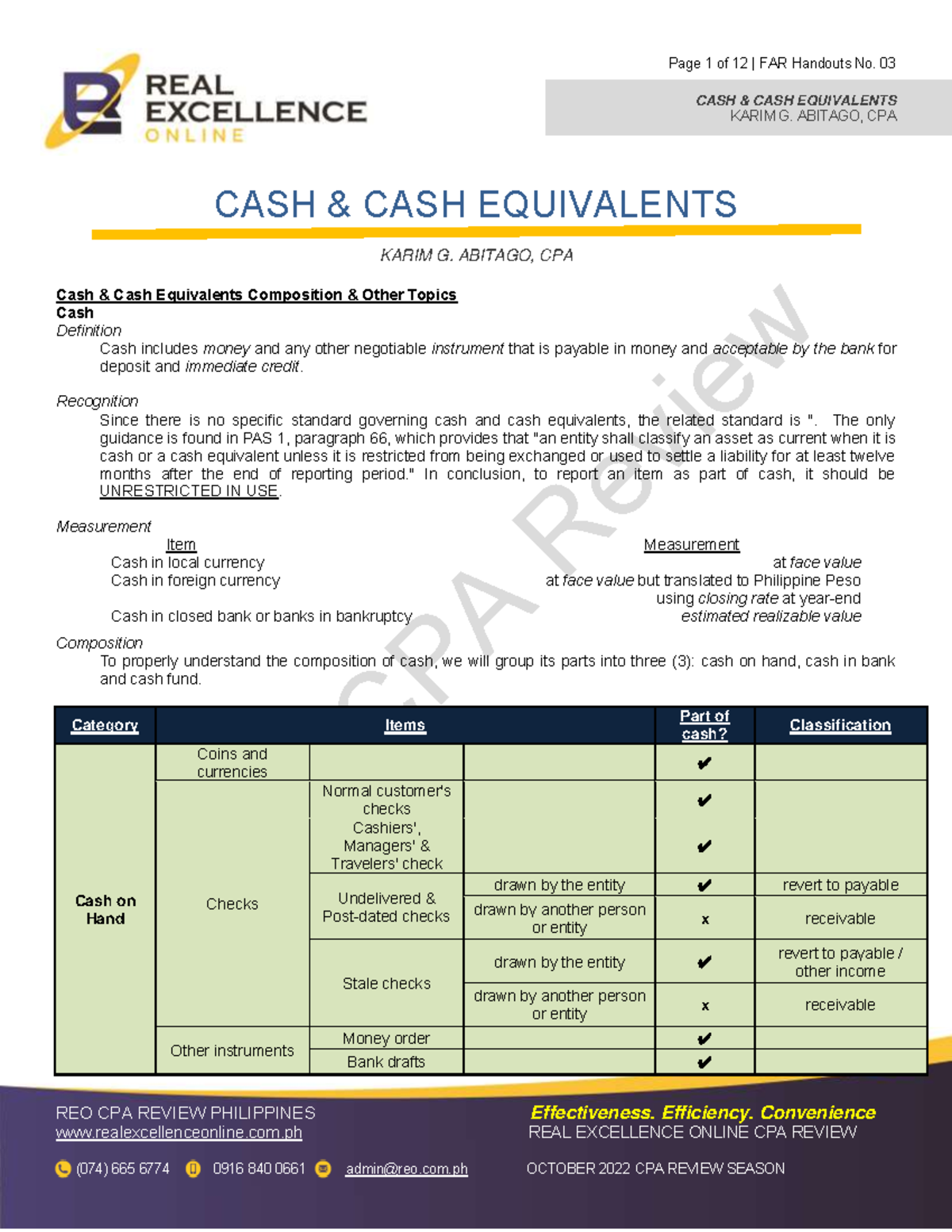 FAR 03 Final Exam Notes on Cash and Cash Equivalents - Document Preview