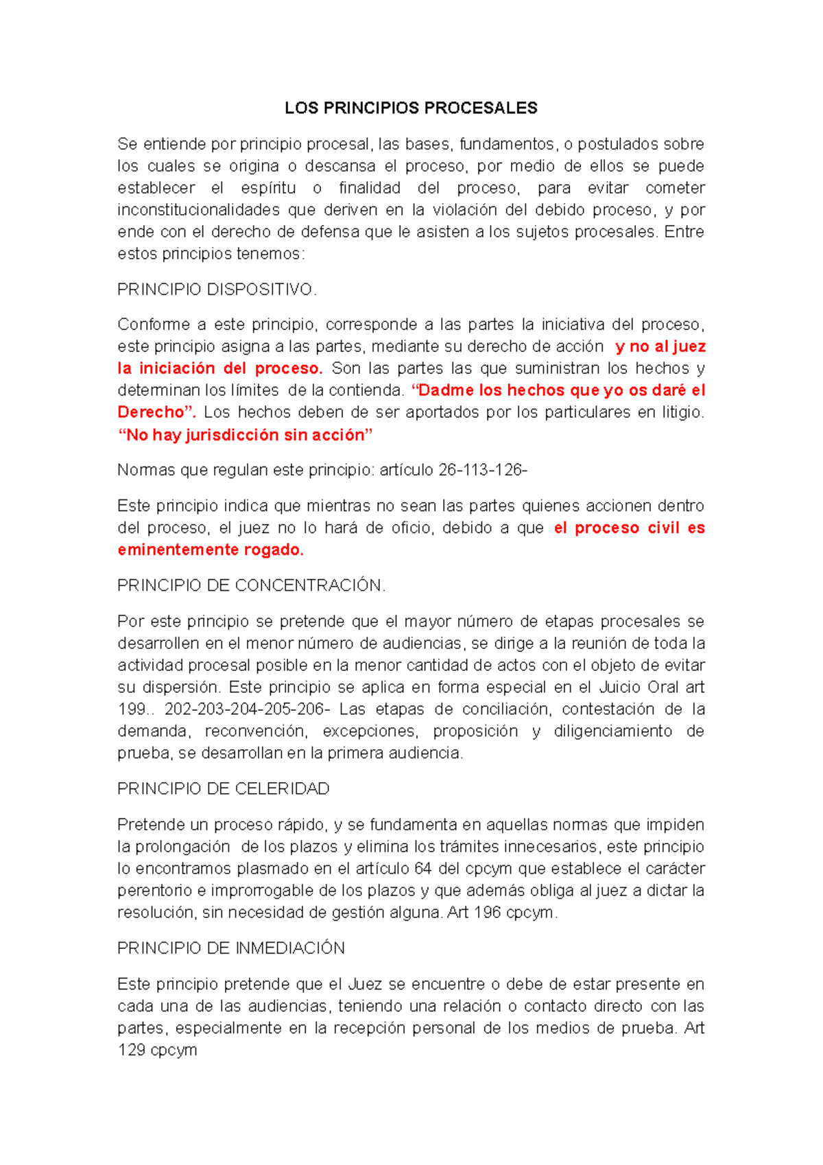 LOS PRINCIPIOS PROCESALES EN EL DERECHO CIVIL - CPCYM - Studocu