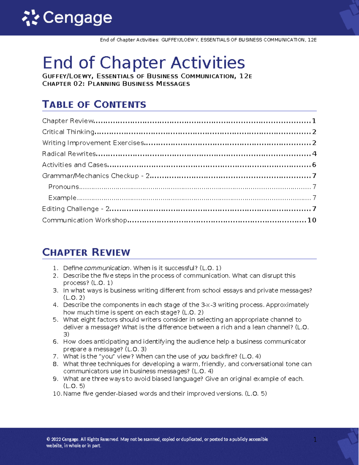 End of Chapter Activities for Guffey EBC 12e - Chapter 02 - Studocu