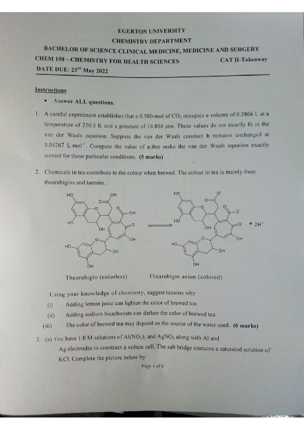 CHEM 150 CAT 2 pdf - The above revision material is a Chem 150 cat ...