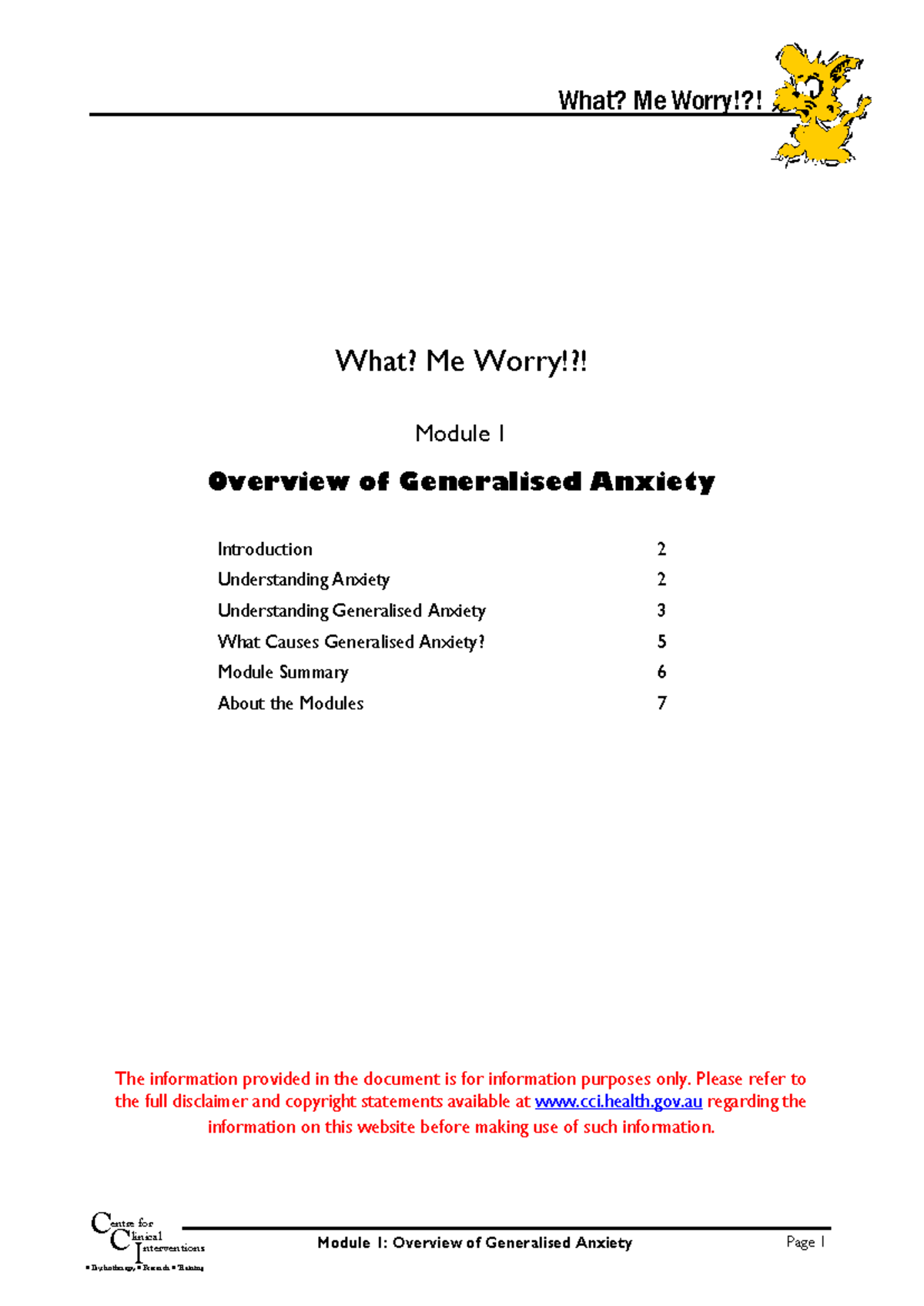 What? Me Worry!?! - Module 1: Overview of Generalised Anxiety - Studocu
