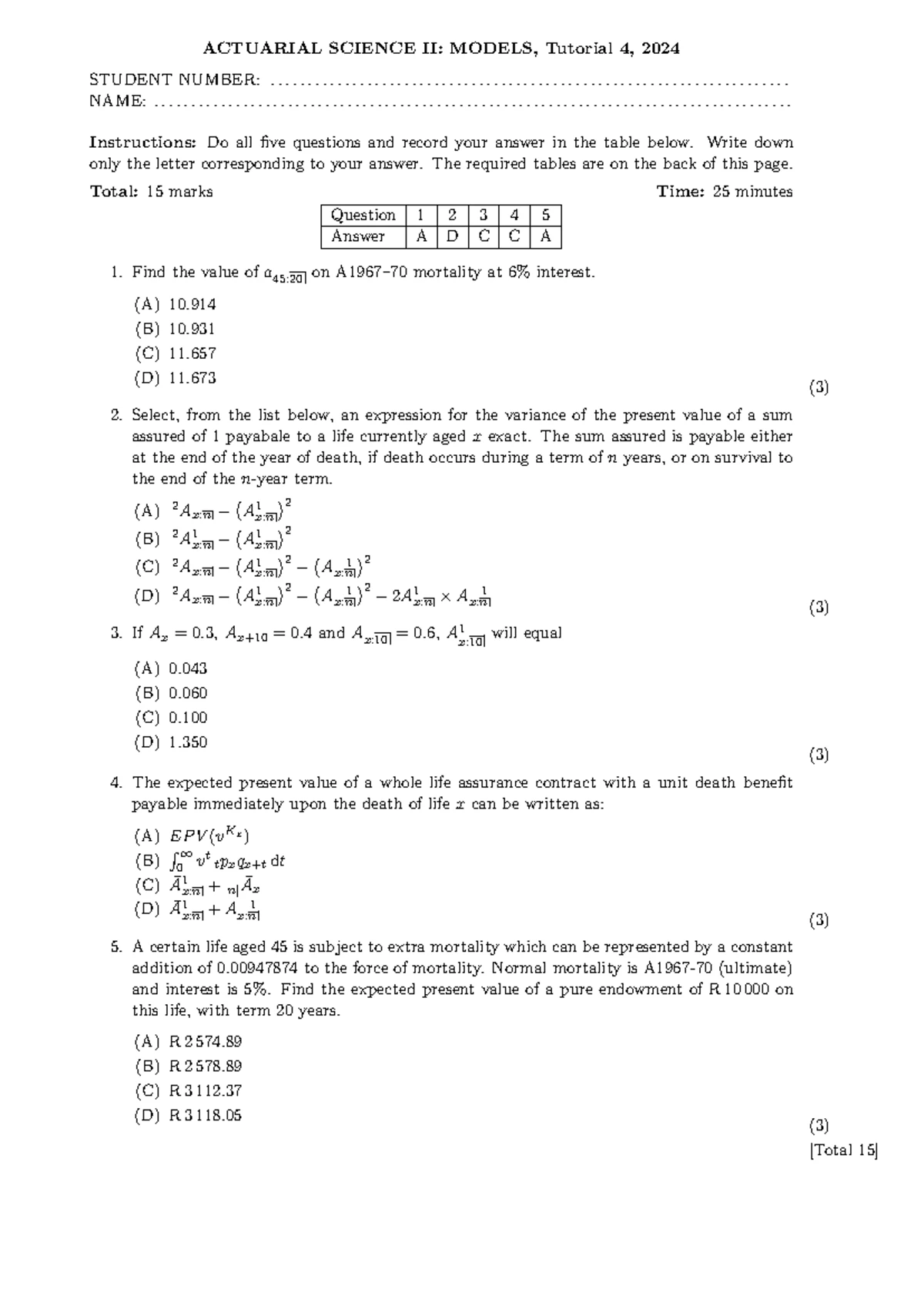 BUS3018F 2024 - Actuarial Science II Exam Memo - Studocu