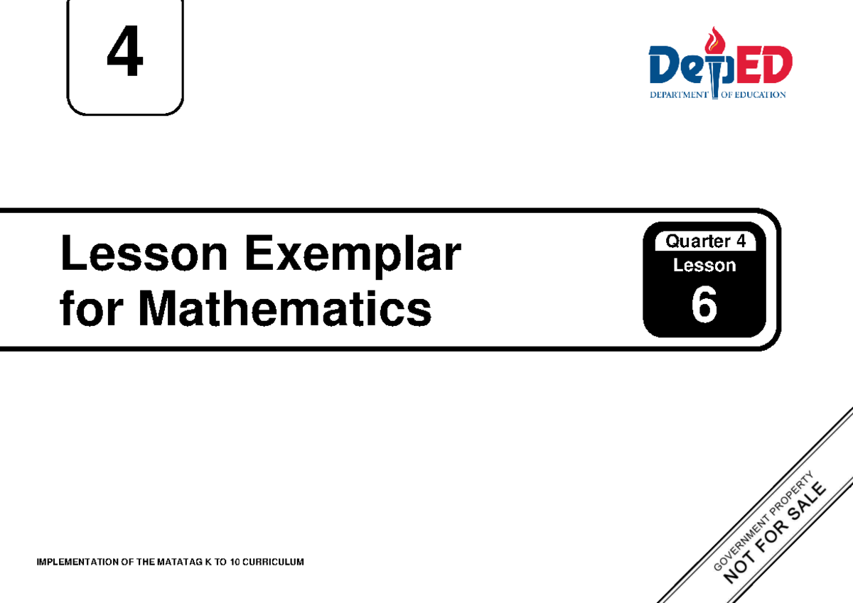 Q4 LE Mathematics 4 Lesson Exemplar: Week 6 Activities - Studocu