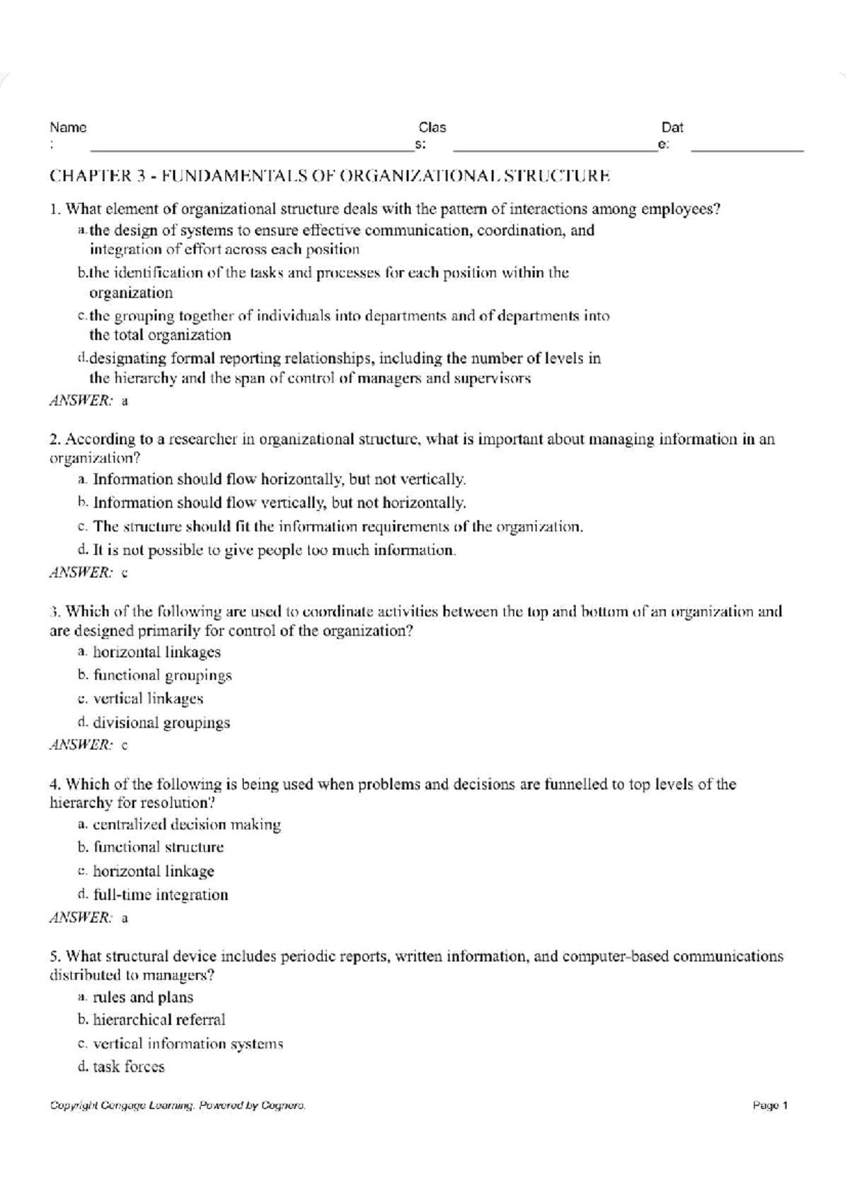 Chapter 3 - Fundamentals of Organizational Structure Analysis - Studocu