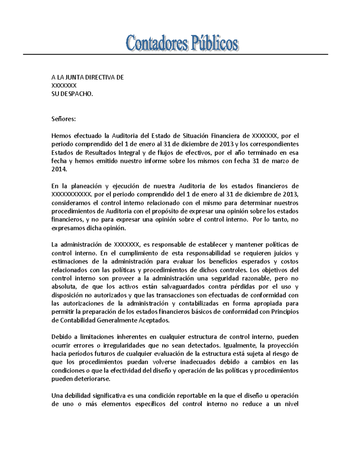 Informe de Auditoría del Control Interno - 2013 - Studocu