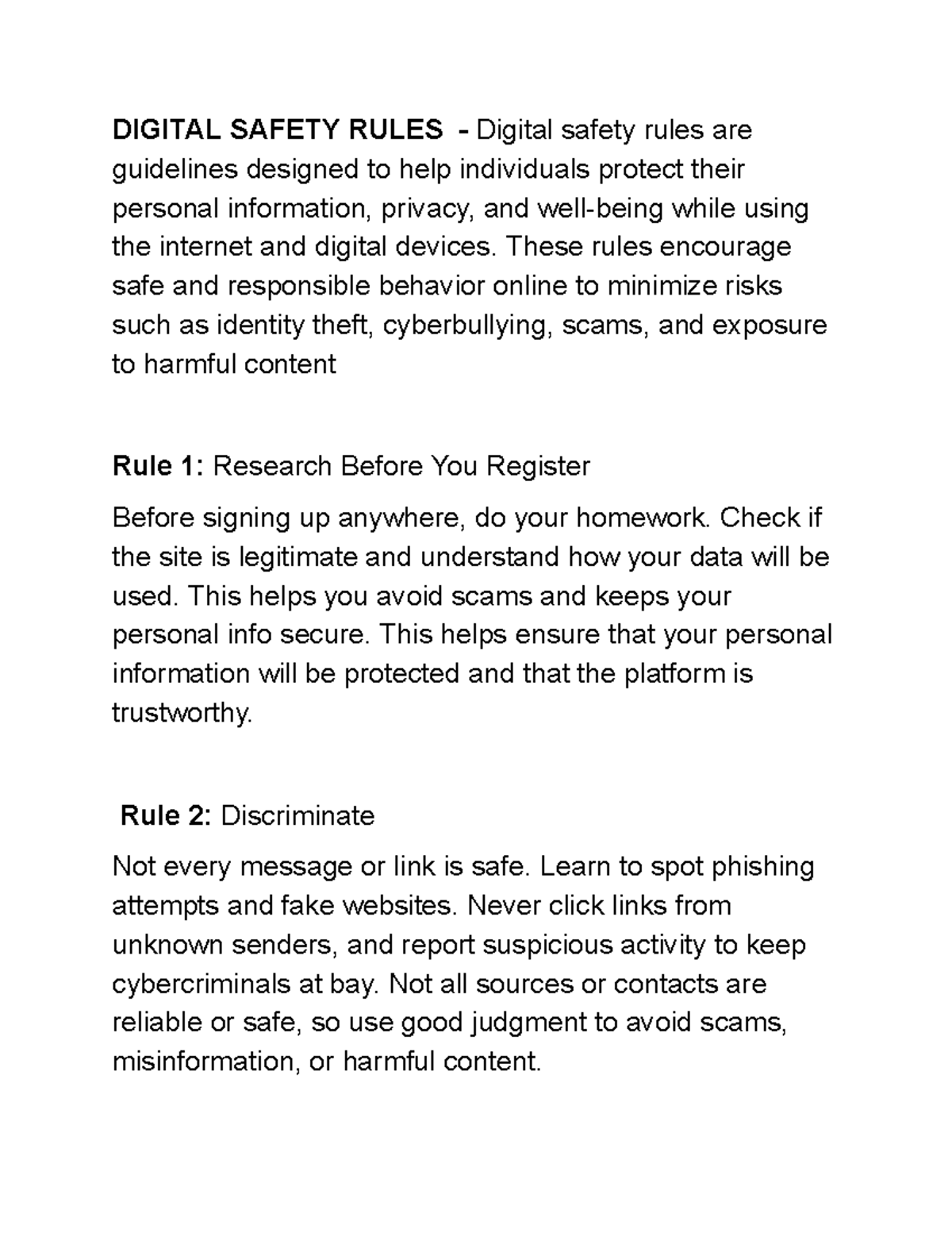 DIGITAL SAFETY RULES: Guidelines for Online Protection - Studocu