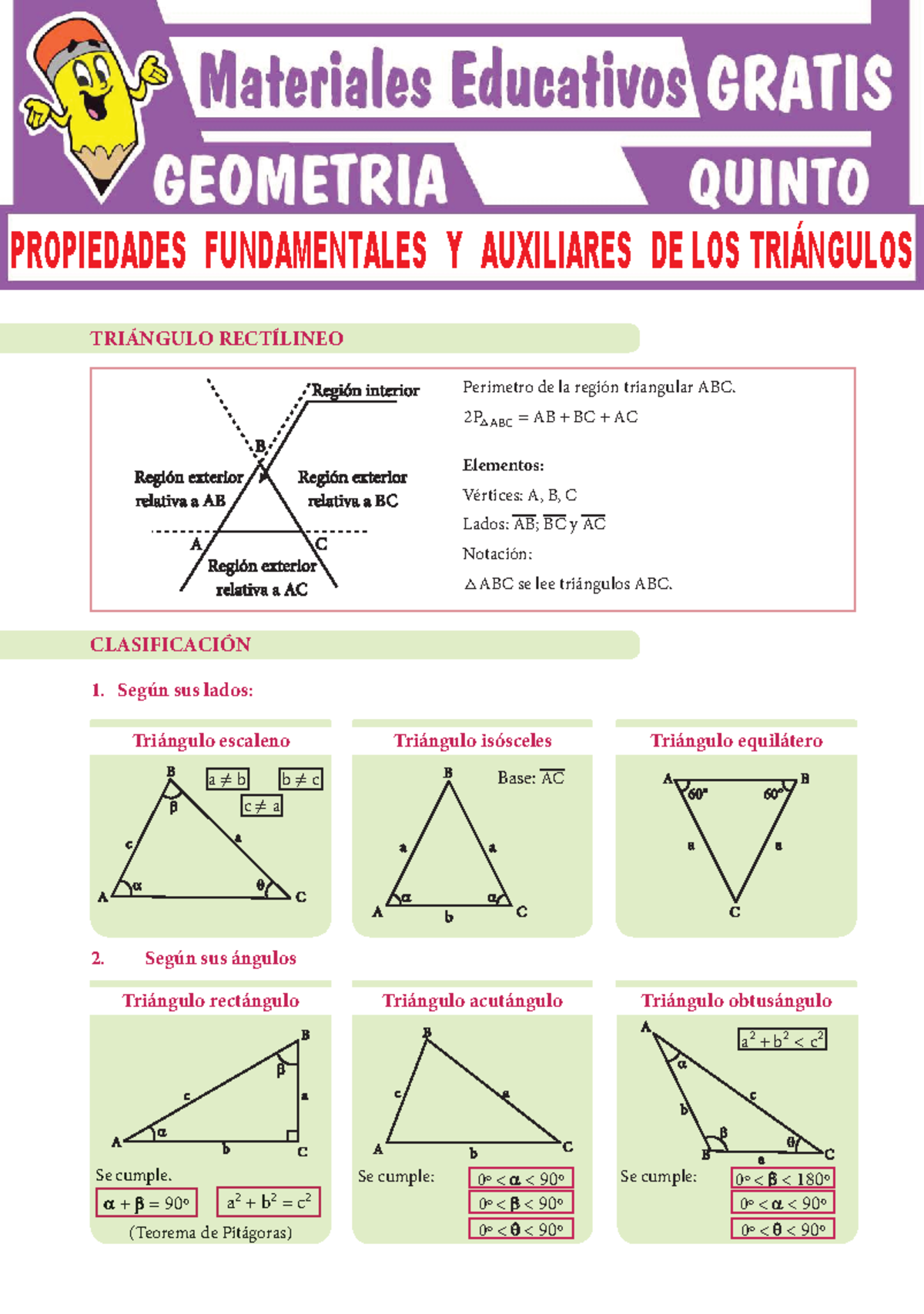 Hoja De Trabajo De Propiedades De Triángulos Los Triángulos Para
