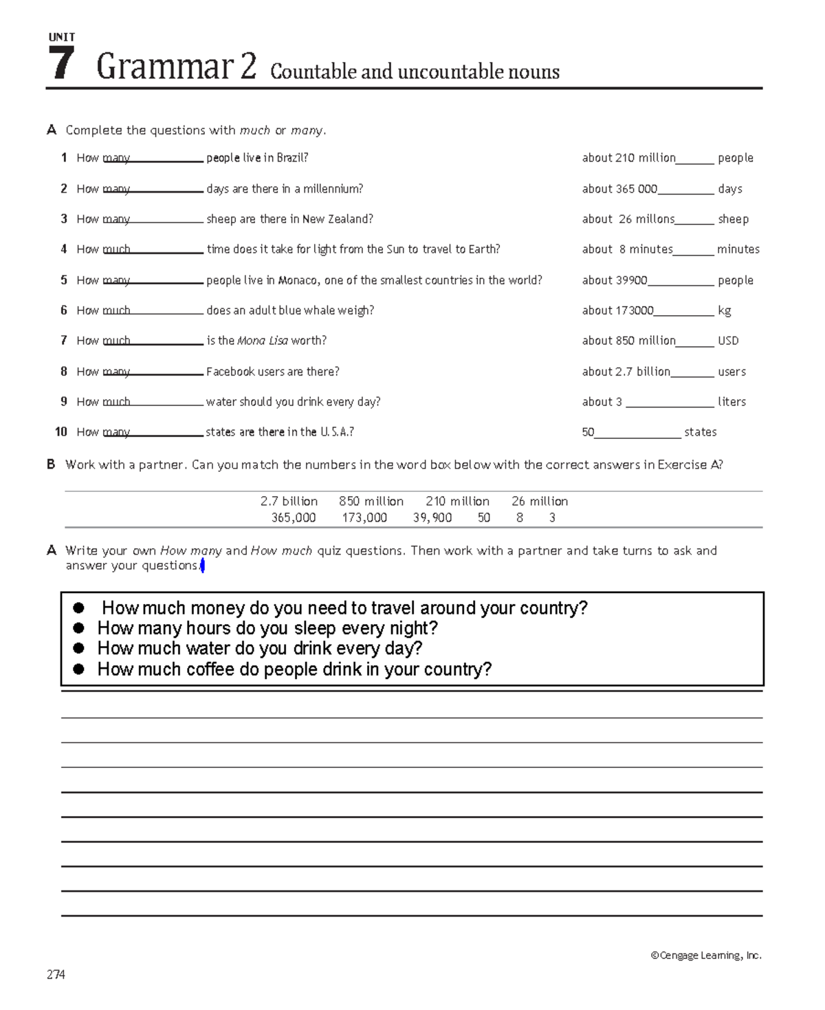 UNIT 7 Grammar 2: Countable & Uncountable Nouns Practice - Studocu