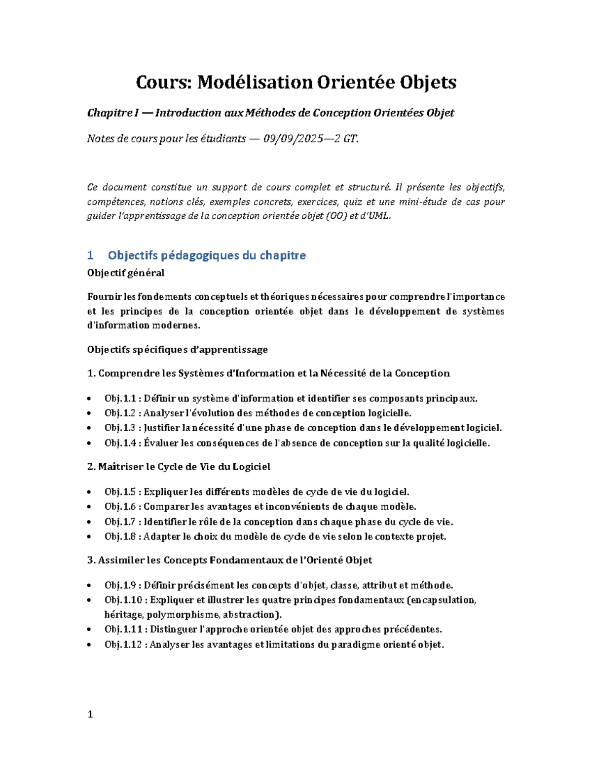Chapitre I: Introduction aux Méthodes de Conception OO - Notes de Cours ...