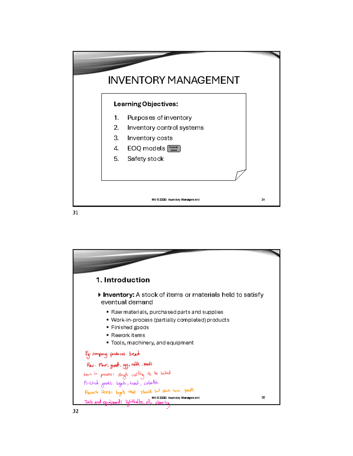 MOS Inventory Management: Key Concepts and Formulas - Studocu
