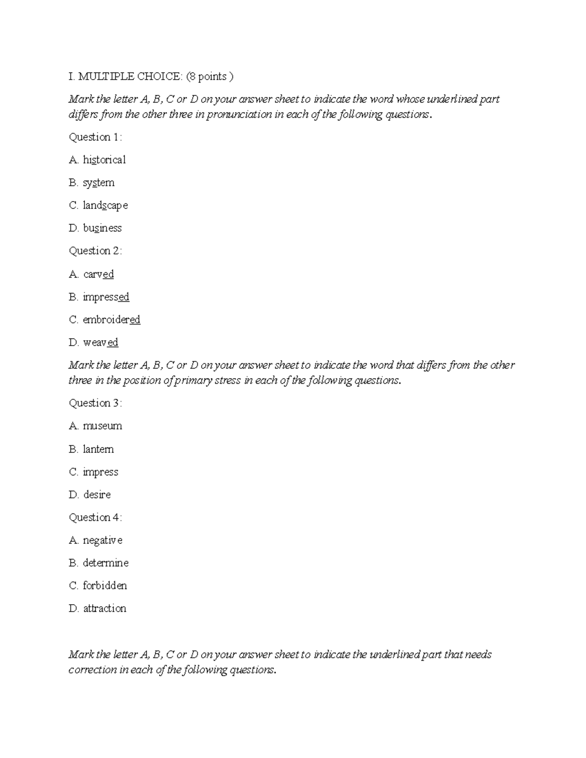 TEST 3 - Multiple Choice Questions and Writing Exercises - Studocu