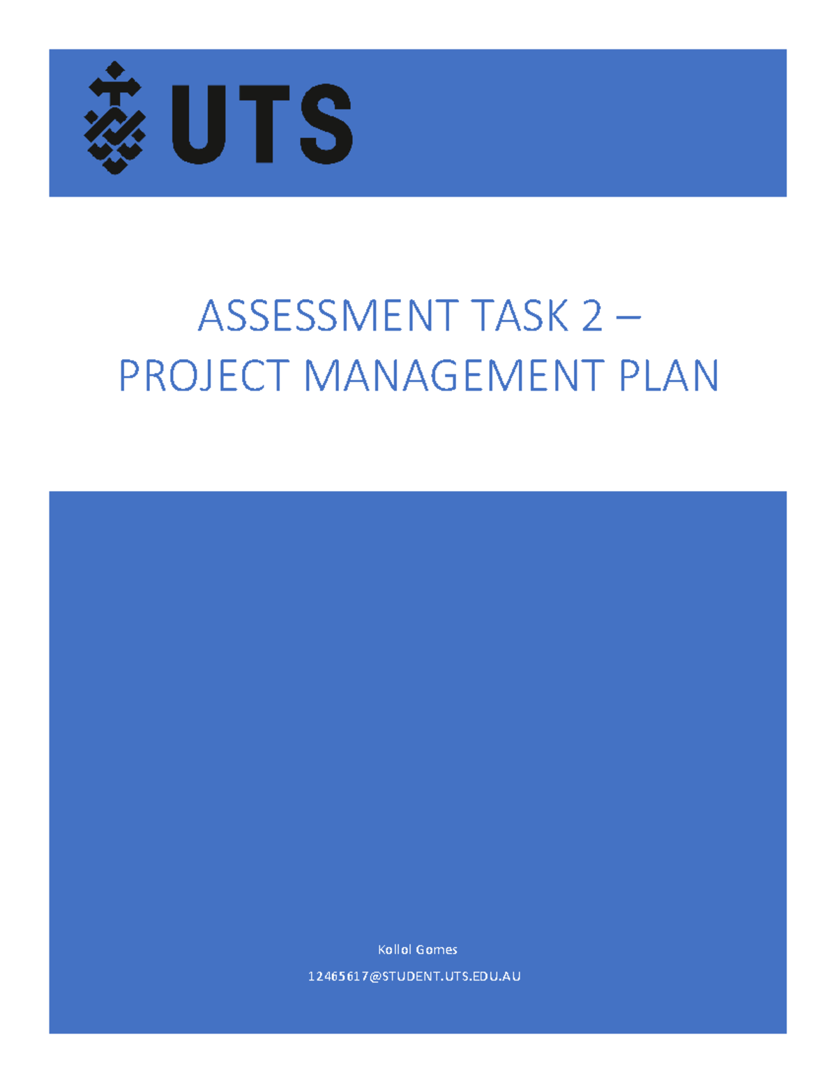 Assessment Task 2 Project Managment Plan - Kollol Gomes 12465617 ...