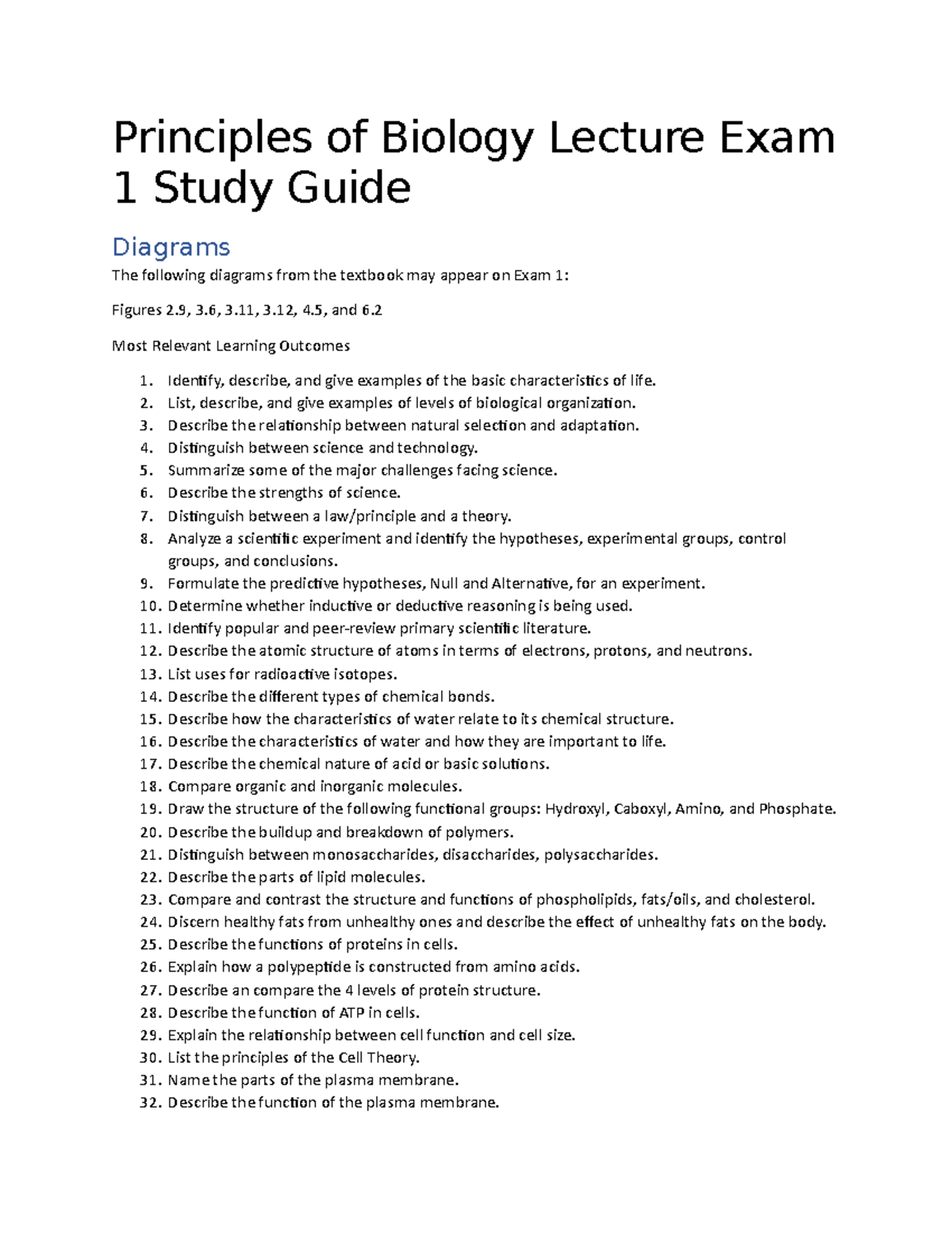 Principles of Biology BIOL101 Lecture Exam 1 Study Guide - Studocu