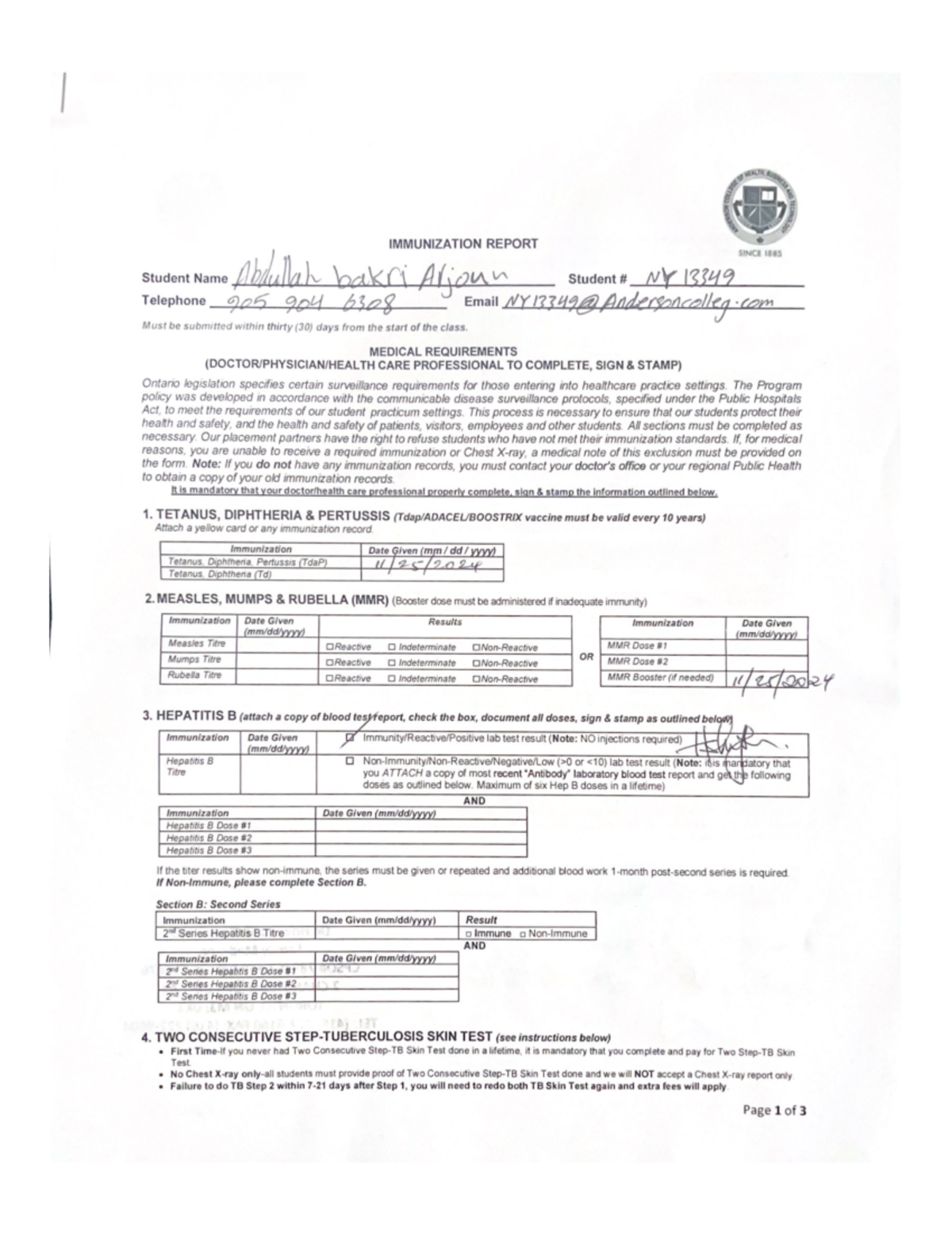Immunization Report - HEALTH SAMPLE IMMUNIZATION REPORT SINCE 1885 ...