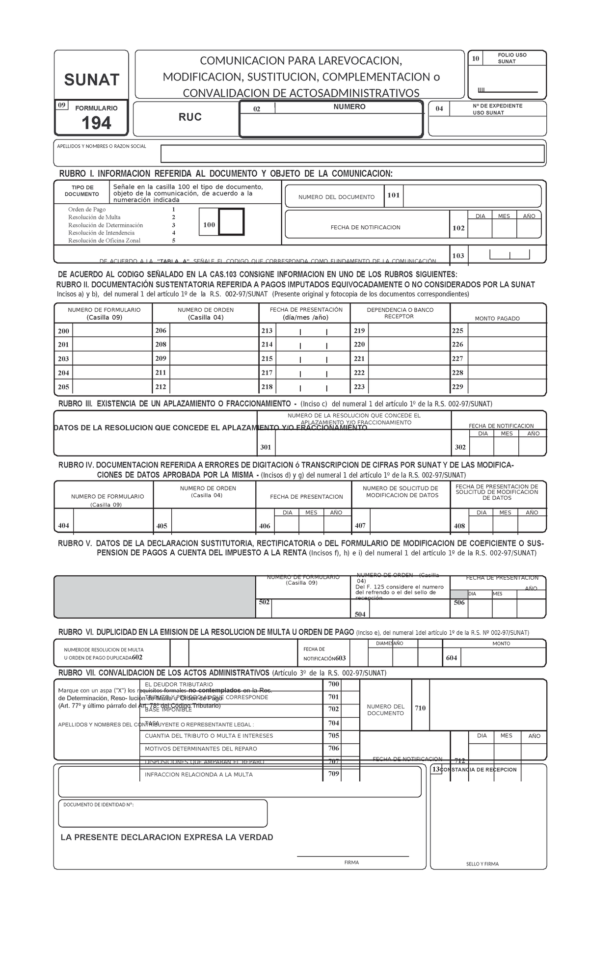 MECANISMO DE COMUNICACIÓN A SUNAT; Formulario 194 - DATOS DE LA ...
