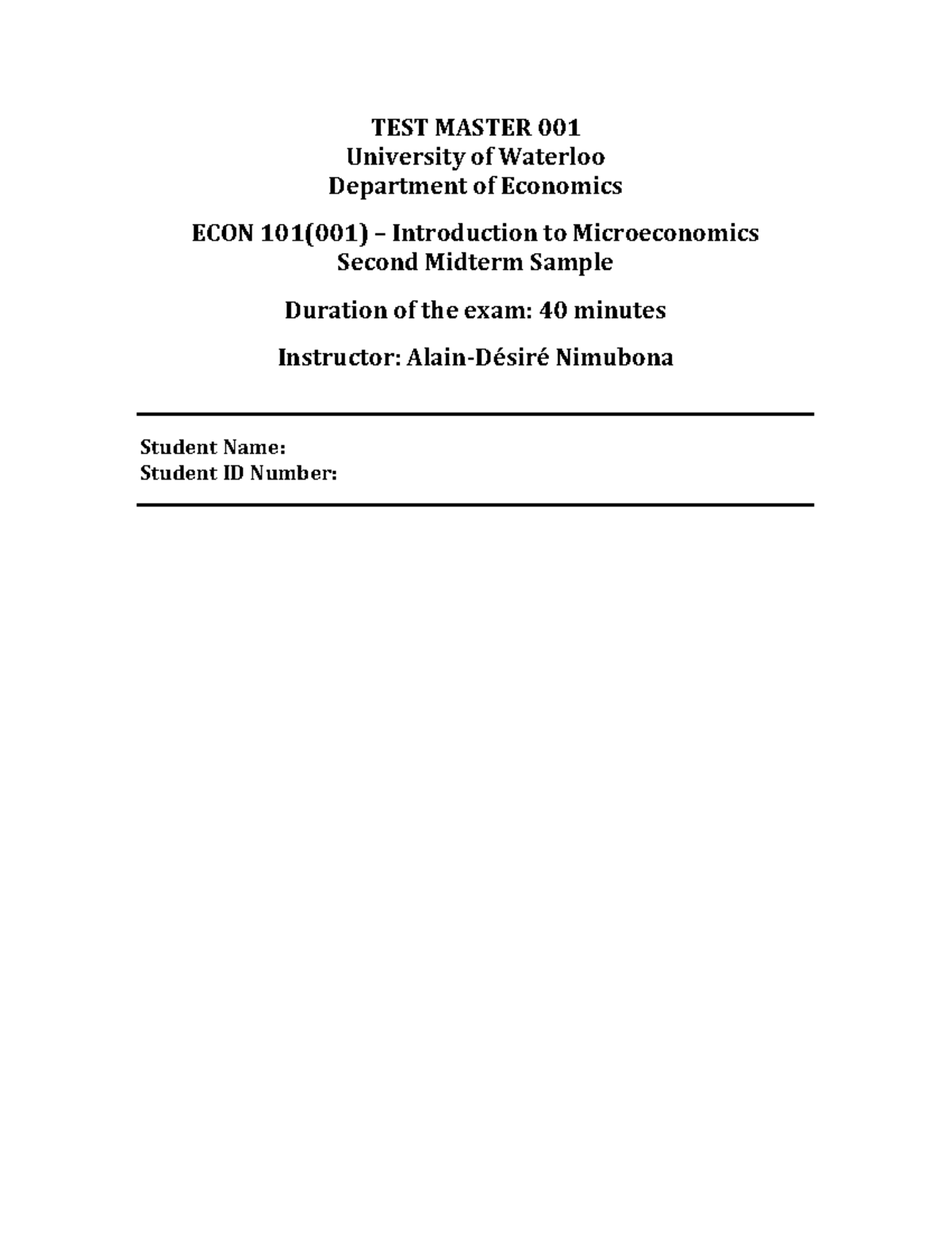ECON 101(001) Second Midterm Exam Sample Questions & Answers - Studocu