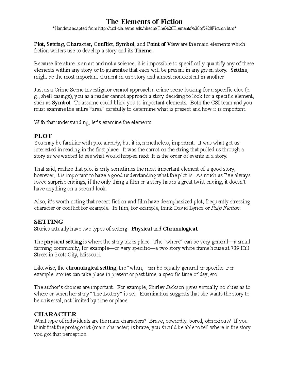 Elements of Fiction: Understanding Key Components - Grade 7 - Studocu