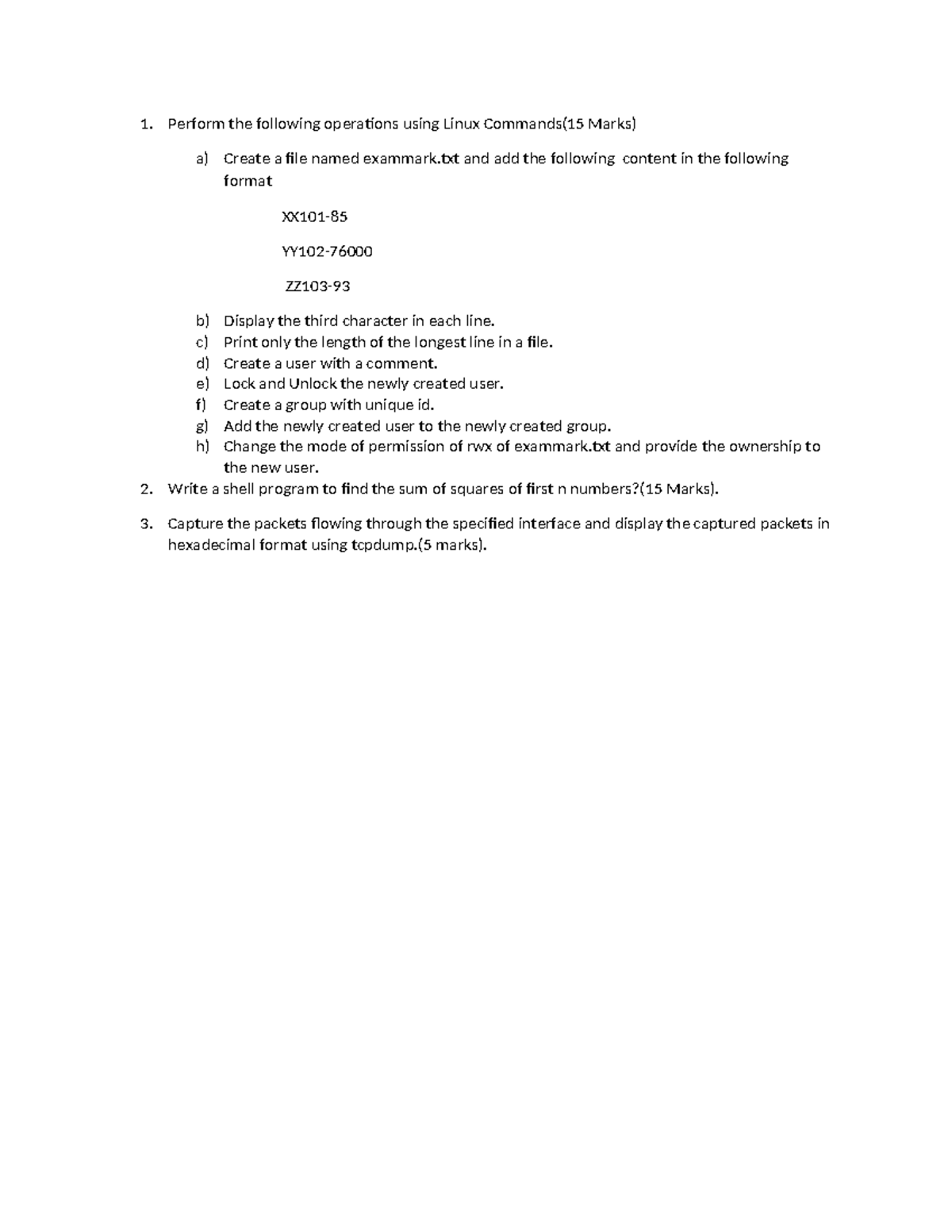QP2 - Lab Exam Paper: Linux Commands & Shell Programming - Studocu